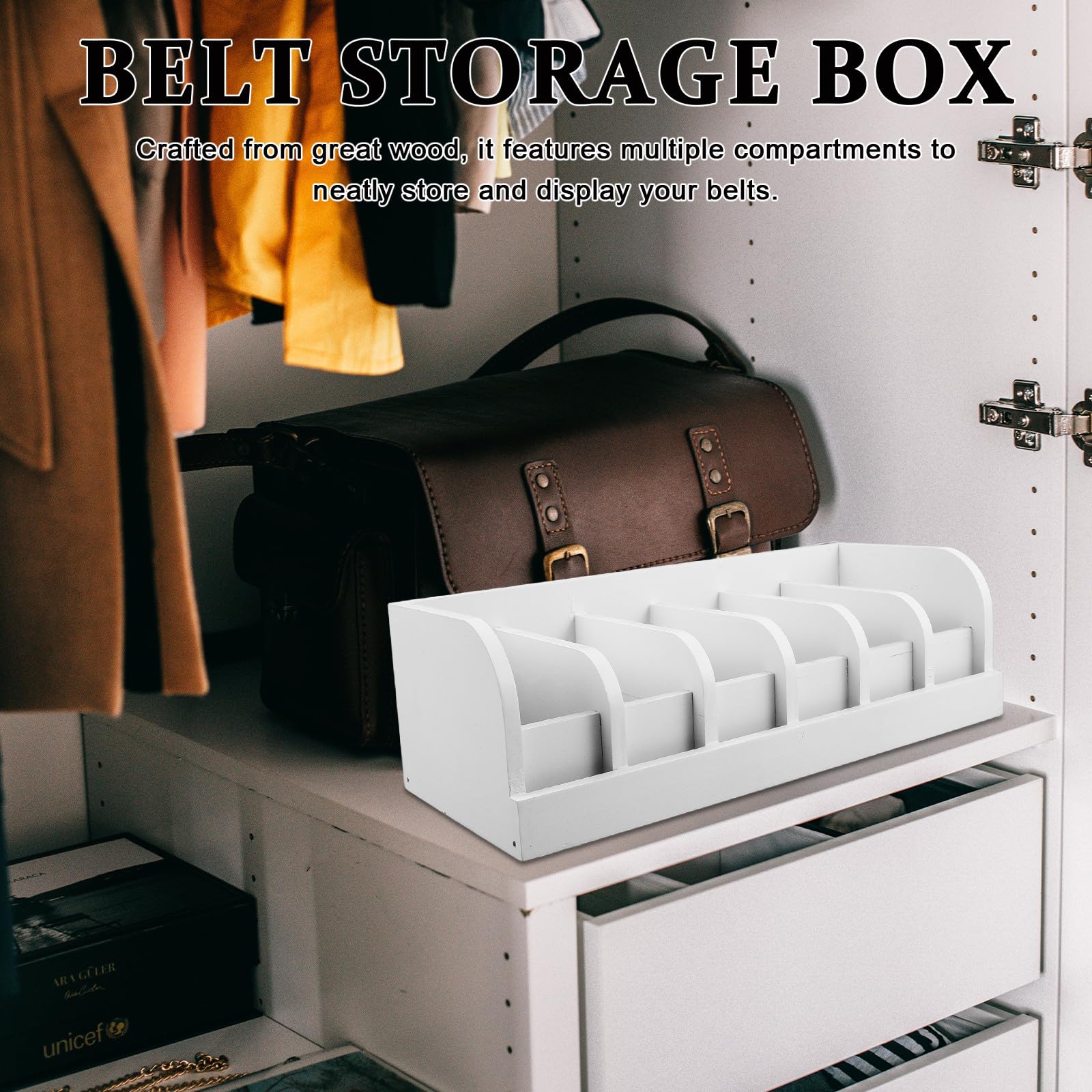 Bianco Scatola Multipli in Legno Scomparti con Cintura | Organizer per Armadio, Accesso Rapido, per Cinture e Accessori, Design Semplice, Stile Minimale