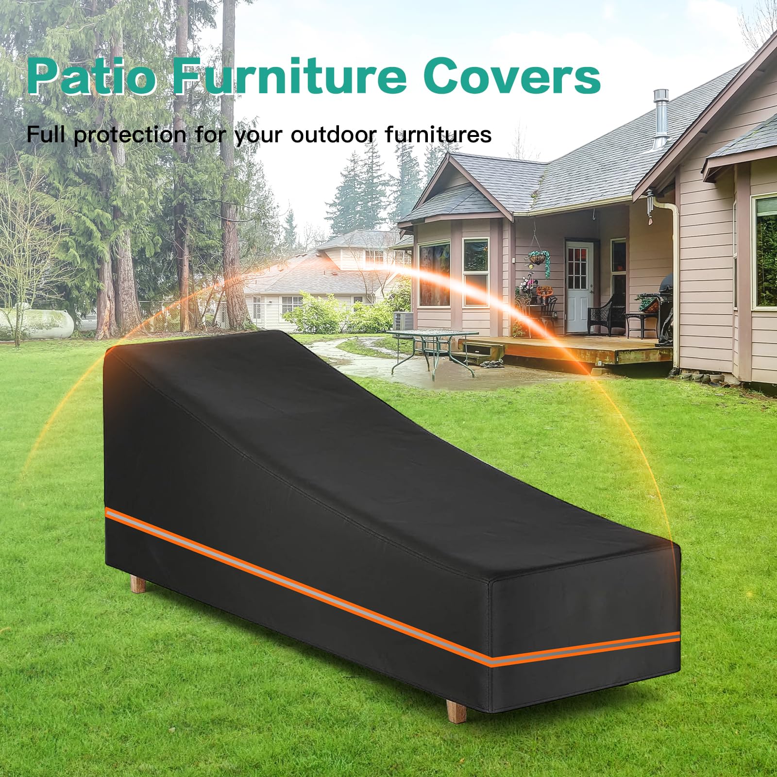 Housse de Chaise Longue Exterieur Imperméable Protection Transat Bain de Soleil Oxford 600D Durable Anti-UV & Résistante aux Intempéries 200x75x40cm