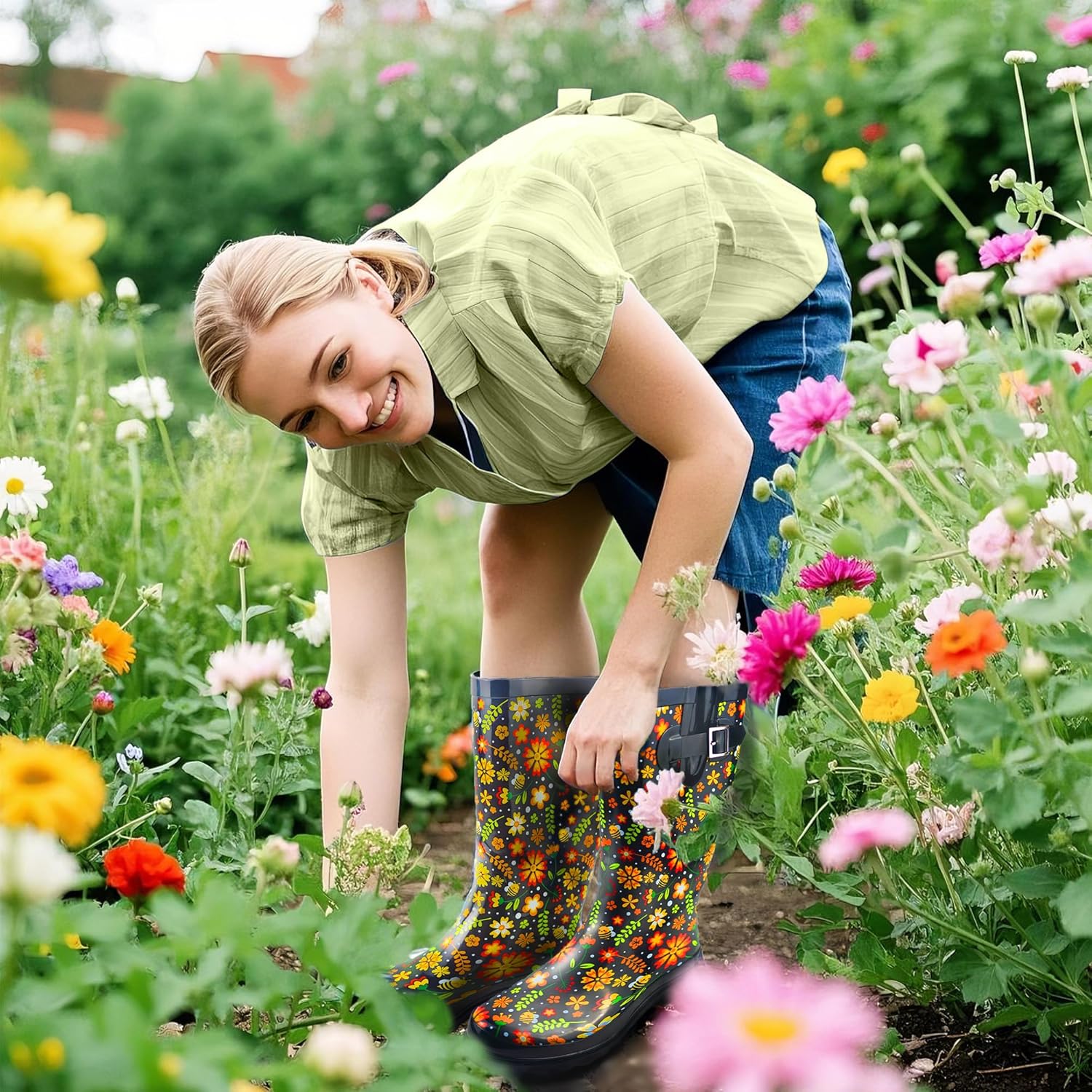 landchief Rain Boots for Women, Waterproof Ladies Tall Knee High Rubber boots,Comfort Garden Boots Anti-Slip Mid Heel Women Rain Shoes Outdoor - Image 6