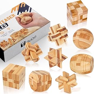 Tuauoe Wooden Brain Teaser Puzzles, 9pcs 3D Brain Teasers for Adults Teens Kids, Logic Mind Puzzle Box Lock Toy Removing A...