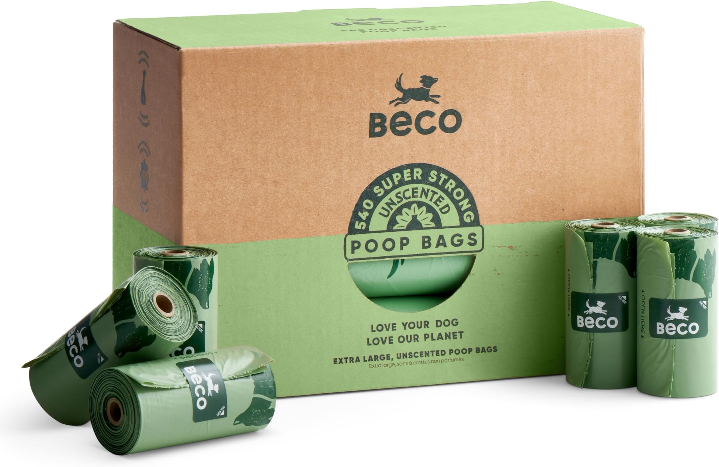 Strong & Large Poop Bags - 540 (36 Rolls of 15) - Unscented - Dispenser Compatible Dog Poo Bags Green