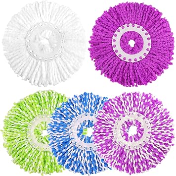 NICEMOVIC 5 Pack Spin Mop Replacement Head for 360 Spin Mop System, Round Shape Standard Universal Size Mop Head, Microfiber Spin Mop Refills Easy Cleaning and Machine Washable