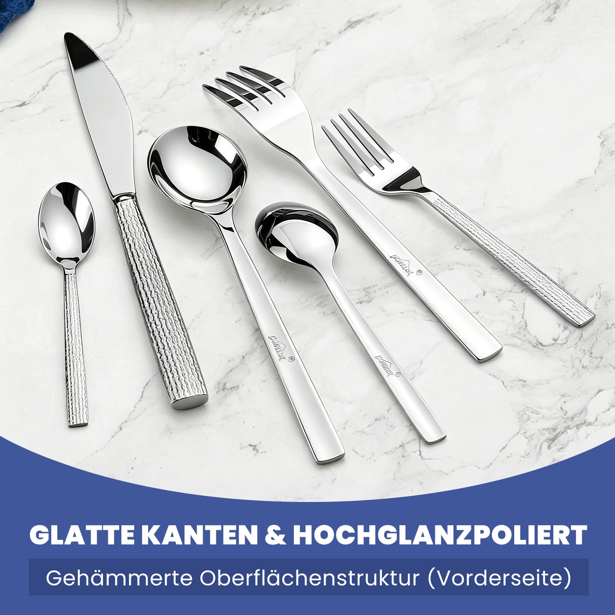 Besteck Set 12 Personen,72-tlg Edelstahl Besteckset,Spiegelpoliert HL-G2202 | Cutlery Set mit Messer Gabel Löffel,Spülmaschinenfest, Mit Besteckkassette, 6-tlg Essbesteck pro Person
