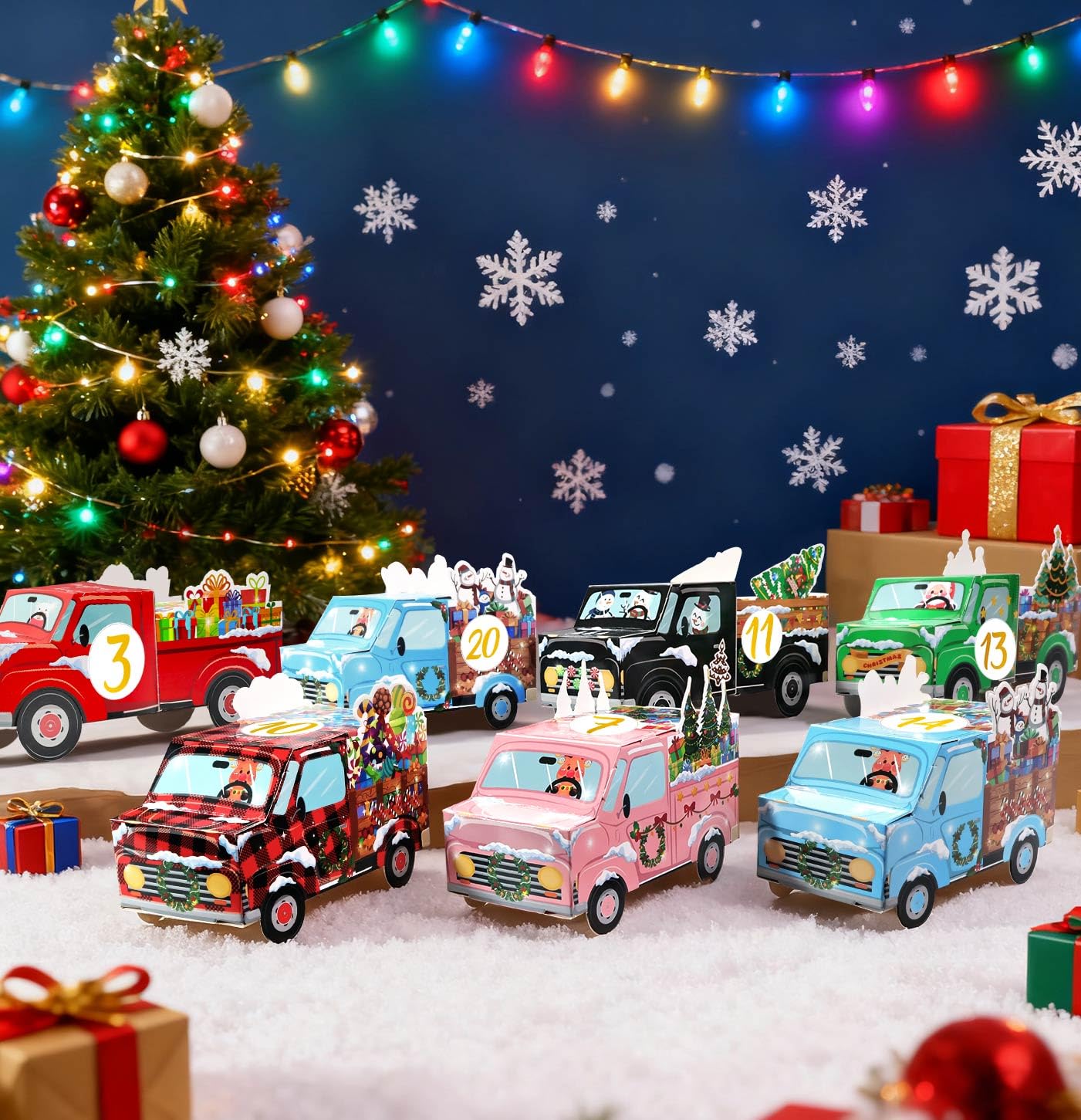 HEIPINIUYE 24 leere Adventskalenderboxen zum Selbstbefüllen, DIY leere Weihnachts-Countdown-Kalender 2025 befüllbare Adventskalenderbox für Kinder Erwachsene Xmas Truck Kalender Geschenkboxen