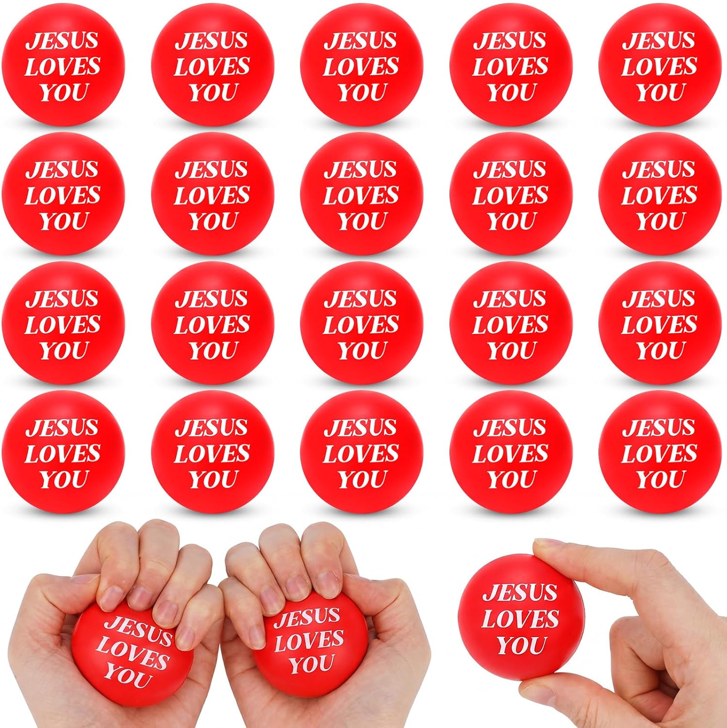20 Pcs Jesus Loves You Stress Balls Stress Reliver Toys Christian Gifts 1.57 Inch Foam Bouncy Inspirational Religious Stresses Ball for Mother's Day Classroom Prize Graduation Nurse Gift(Red)