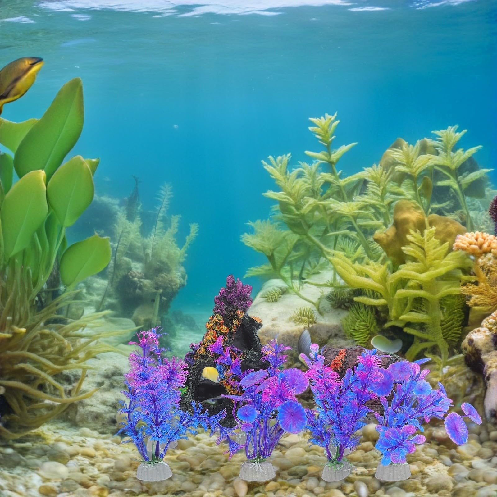 jojofuny Decoración para Acuario Plantas y Arrecifes de Coral Simulados, Resina y PVC, 10 Piezas, Fácil Mantenimiento Necesidad de Luz para Decoración de Peceras