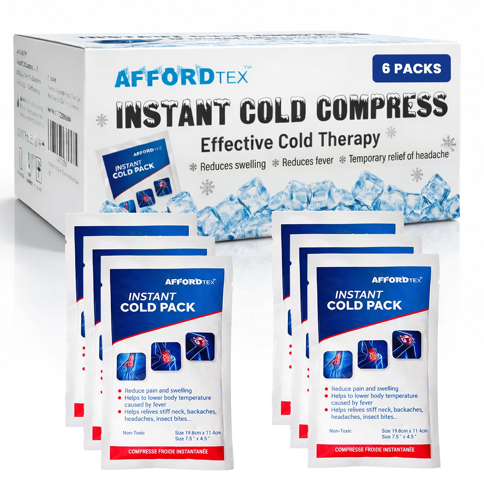 Instant cooler Ice pack- Ice packs 6 Count Disposable 7.5 x 4.5 Inches - Ready to use – Ideal for Injuries, Inflammation, Sprains, Strains,Pain relief - 1