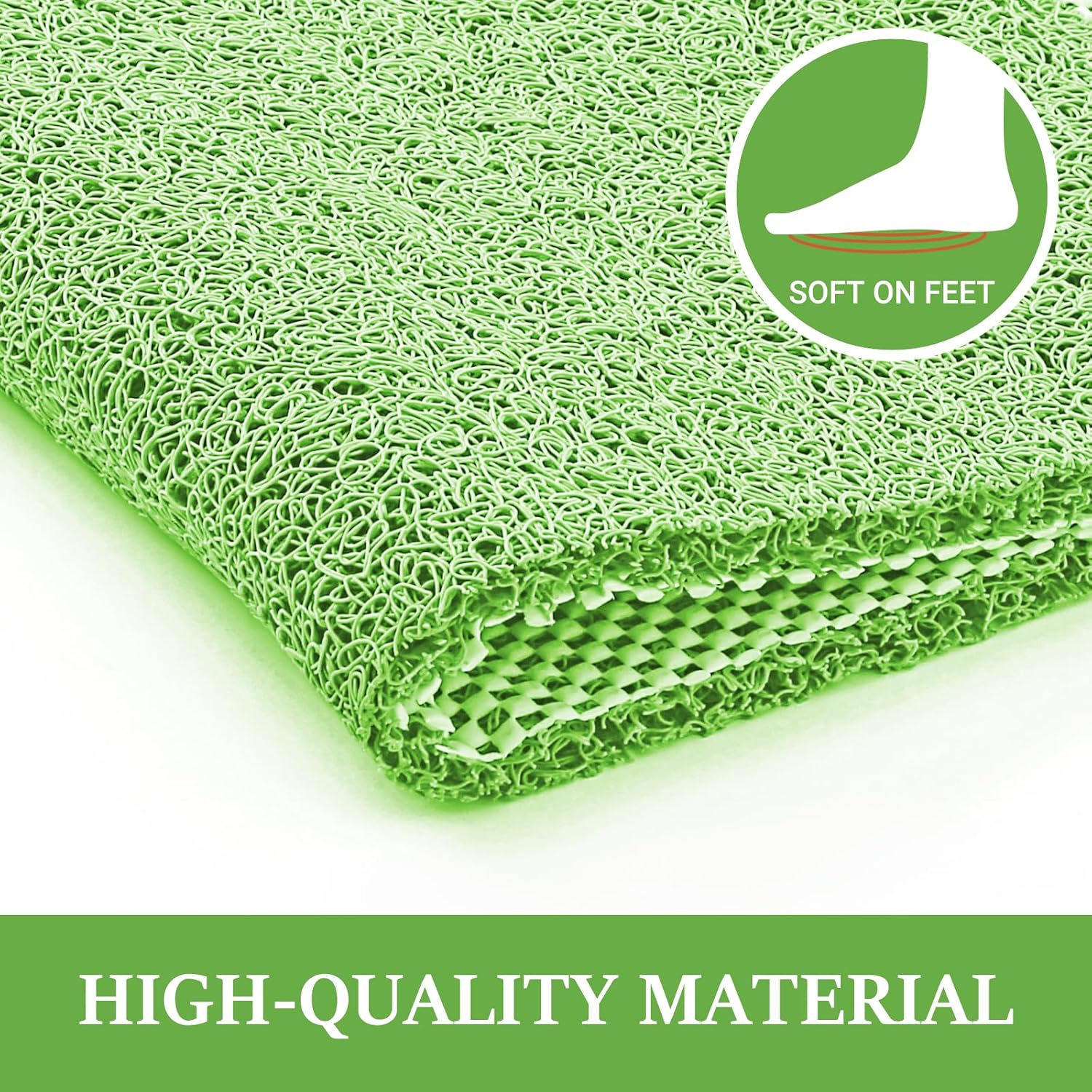 LuxStep Shower Mat Bathtub Mat,24x36 inch, Non-Slip Bath Mat with Drain, Quick Drying PVC Loofah Bathmat for Tub,Shower,Bathroom, Grass Green