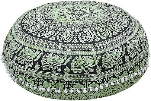 Funda de almohada de suelo de 32 pulgadas con diseño bohemio, verde, con diseño de mandala, hippie, decorativa, india, grande, otomana, bohemio,
