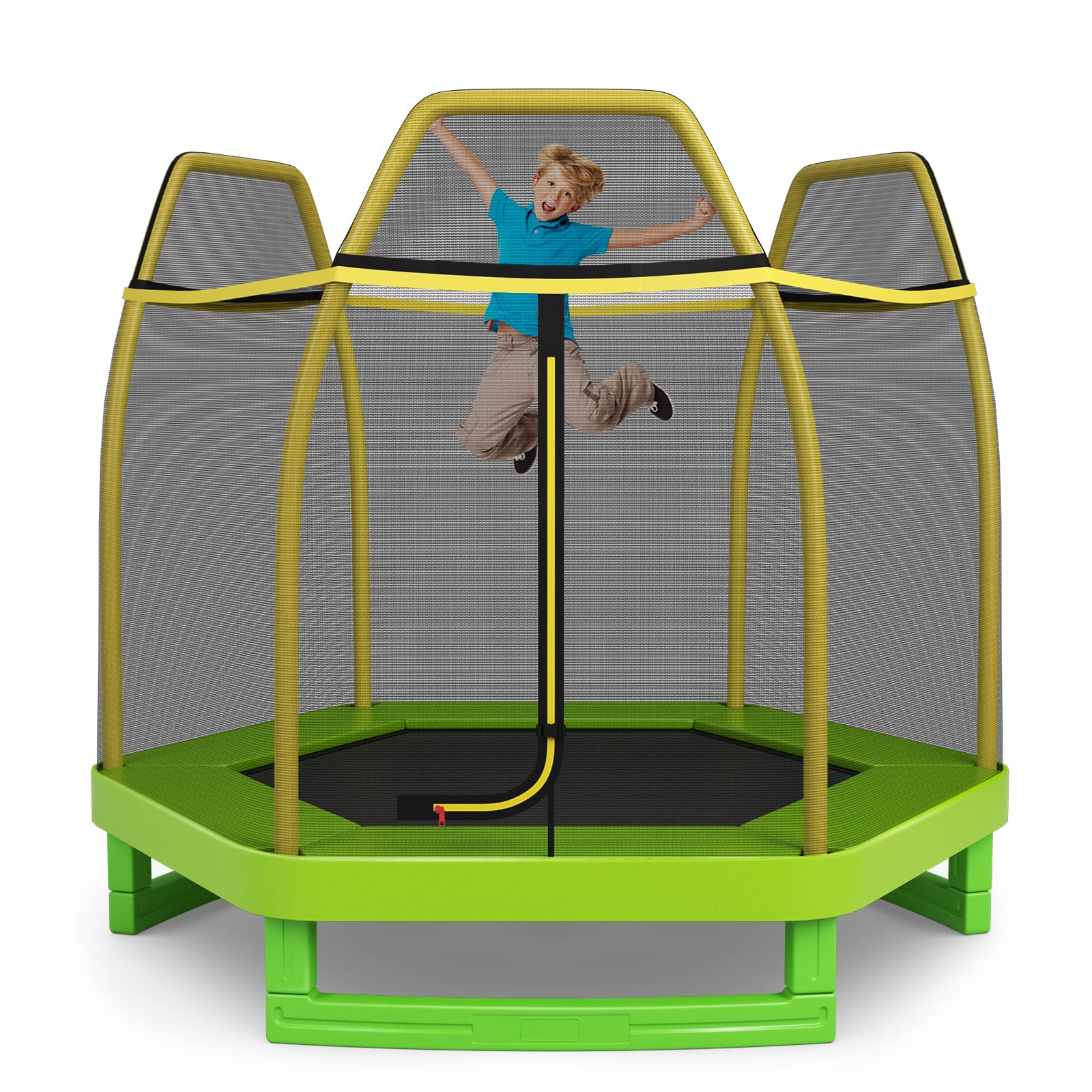 GYMAX Trampoline for Kids, 7FT Toddler Trampoline with Safety Enclosure Net & Seamless Spring Pad, Heavy Duty Small Indoor/Outdoor Trampoline for Boys