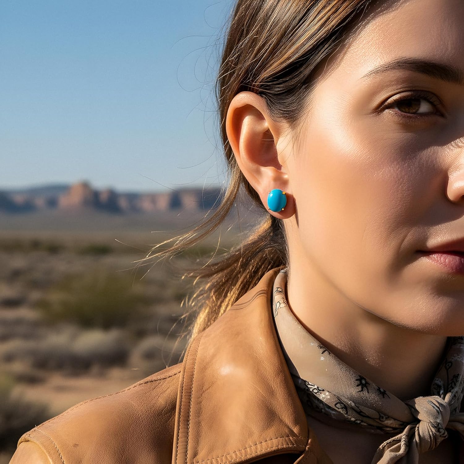 Turquoise Earrings, Natural Crystal Stud Earrings for Women, Dainty Minimalist 12mm Blue Gemstone Earrings Hypoallergenic Posts - Image 3