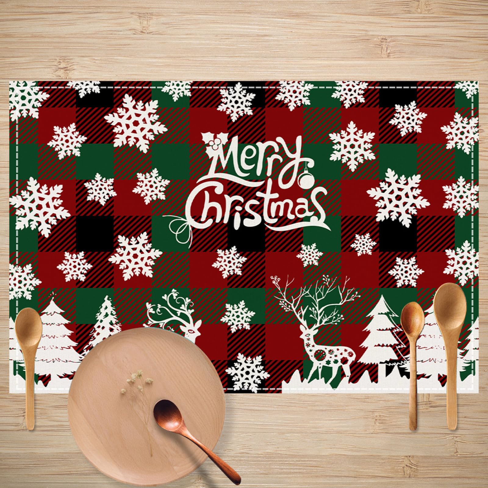Platzsets Abwaschbar 6er Weiße Schneeflocke Platzdeckchen Abwaschbar Hitzebeständig Leinen Tischuntersetzer für Feiertage Party Dekor Platzset rutschfest Tischsets 45x30 cm
