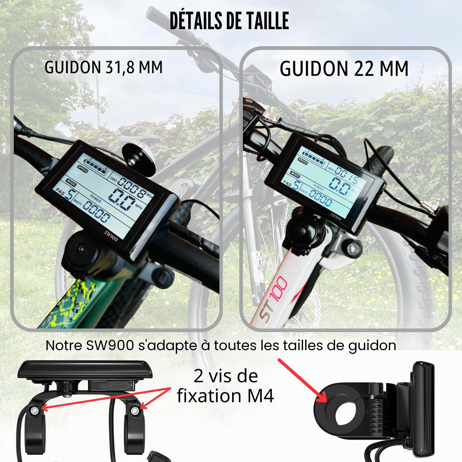 SW900 Écran de vélo électrique LED 5 broches SW900 36 V 48 V 60 V 72 V