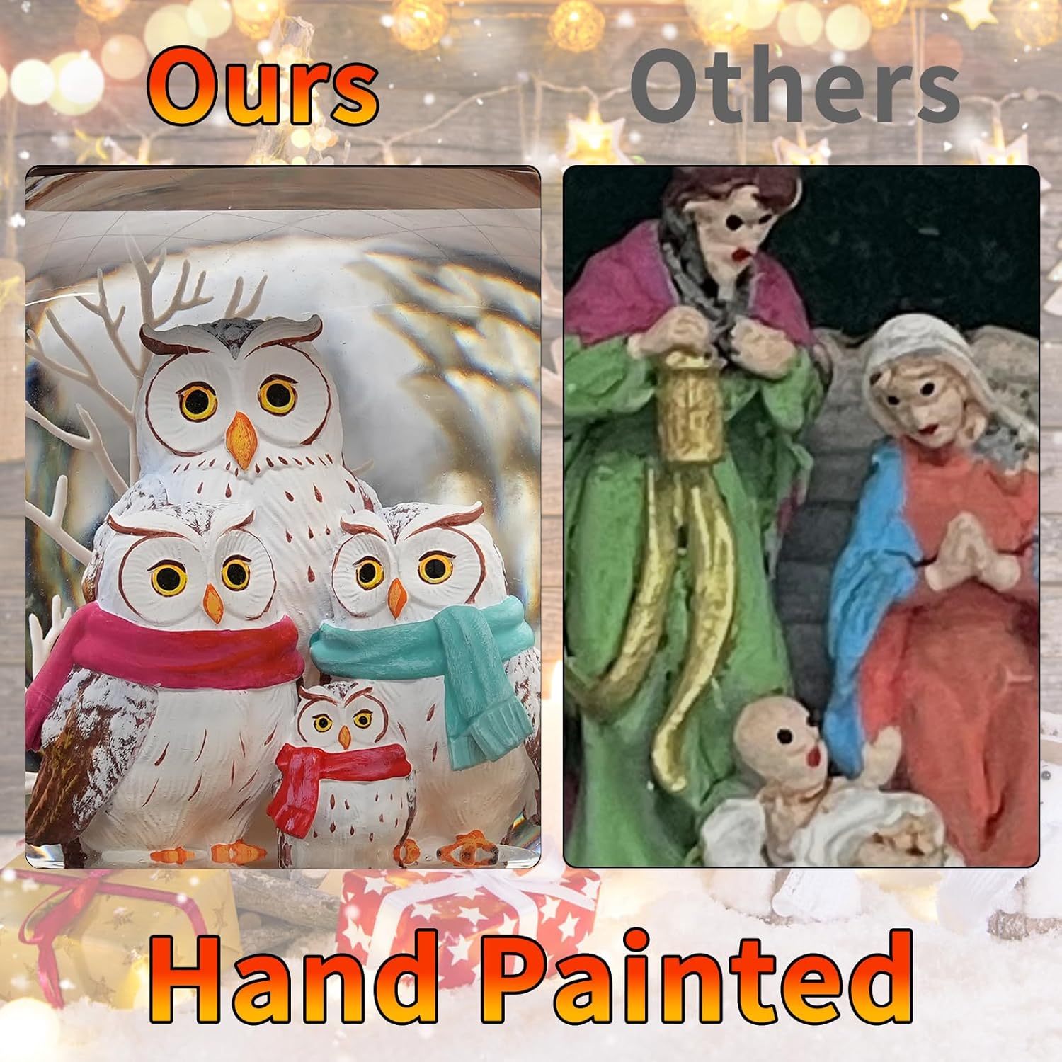 Christmas Owl Family Snow Globe Musical Snow Globes Light up Swirling Glitter Snow Globe Lantern with Timer, Owl Collectible Figurines Lighted Christmas Home Decor USB Powered & Battery Operated - Image 6