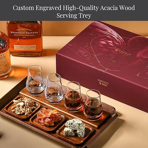 Miniatura 8 de Shanik Juego de vasos de whisky personalizados en caja de madera personalizada, bandeja de vuelo personalizada incluida, regalo único de bourbon