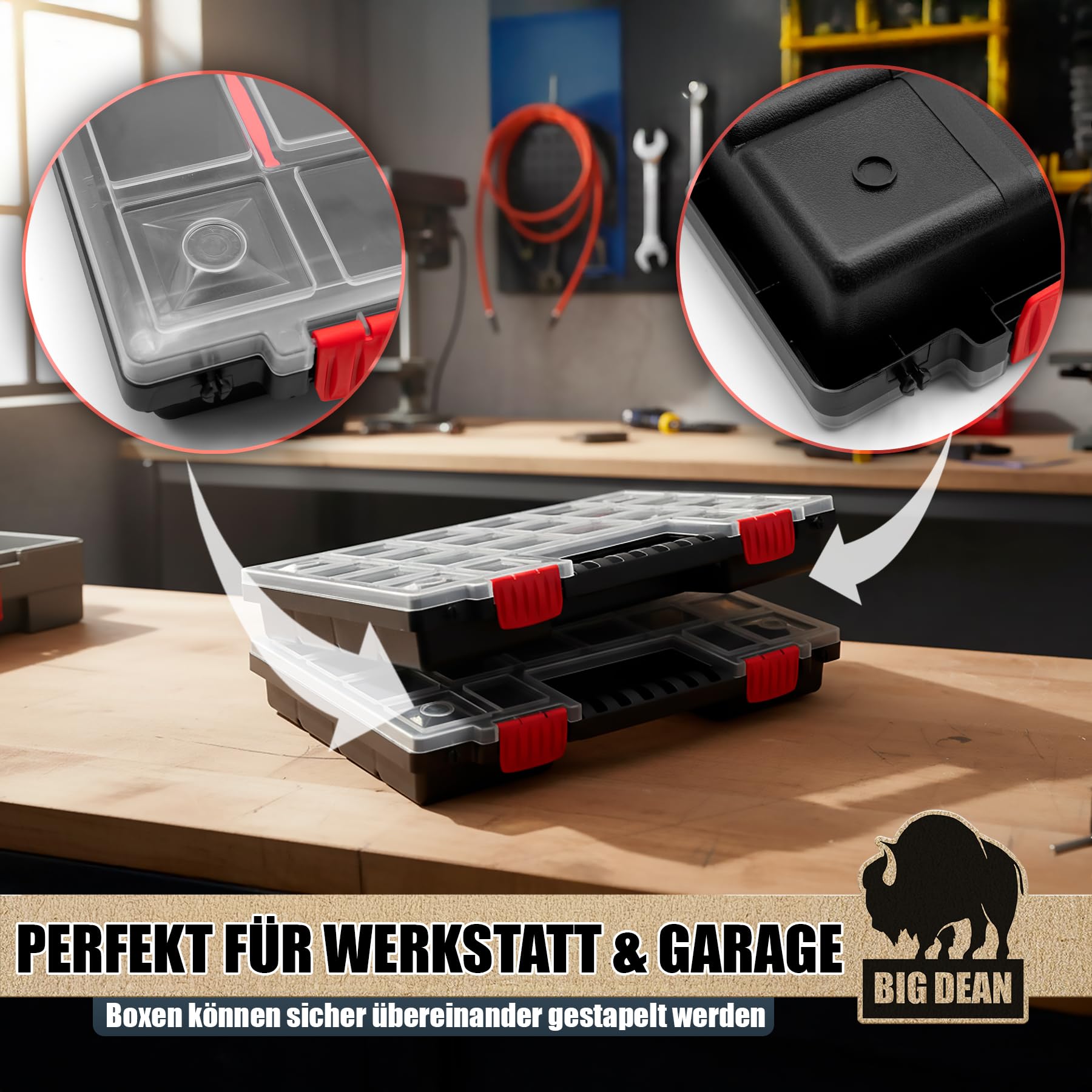 BigDean Lot de 10 boîtes de rangement XL avec division flexible, fabriquées en Europe