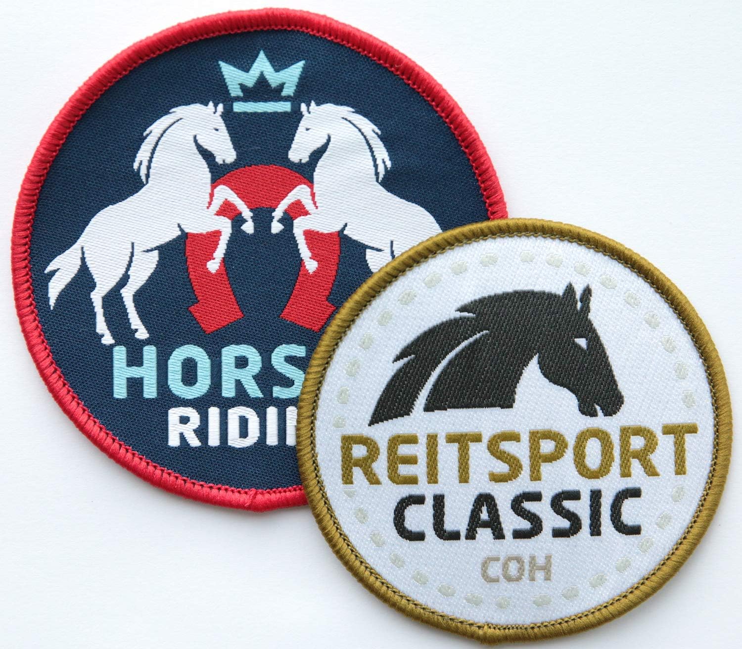 2er-Set Reitsport Abzeichen gewebt 70-60 mm/Pferd Reiten Reit-Abzeichen ...