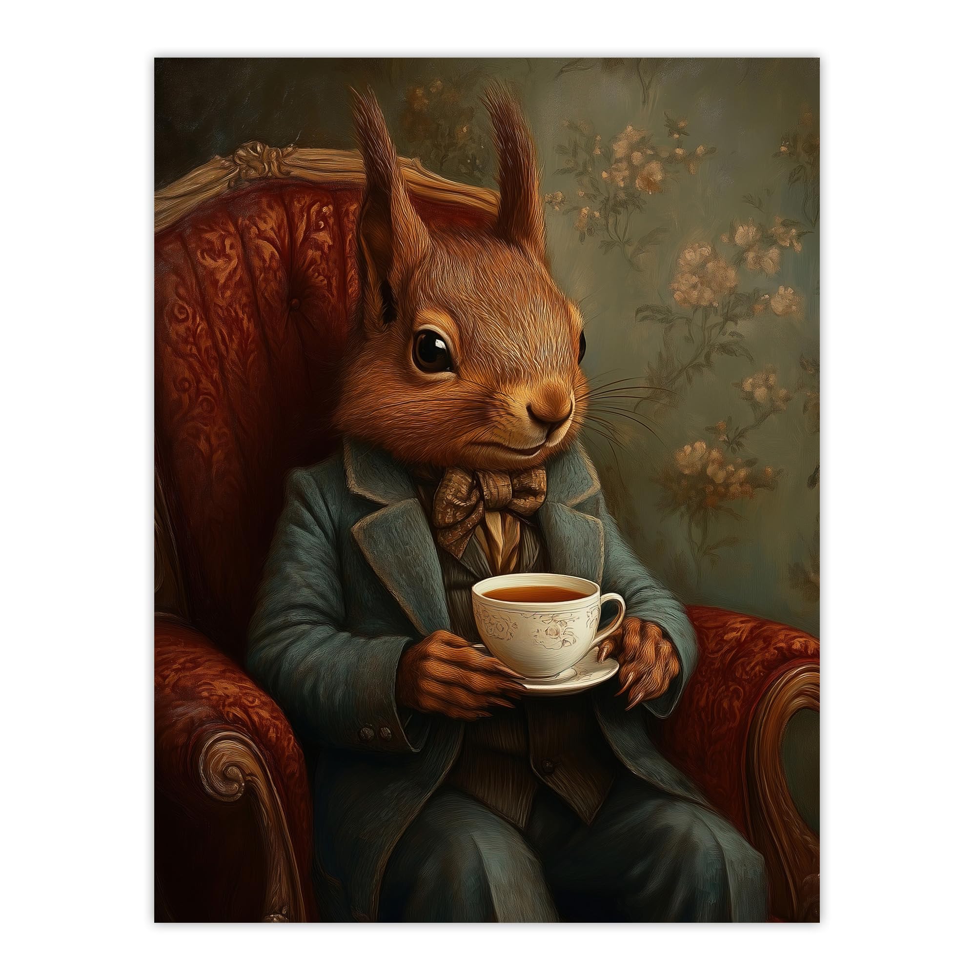 Artery8 Red Squirrel Tea on Armchair Victorian Portrait Living Room Large Wall Art Poster Print Thick Paper 18X24 Inch