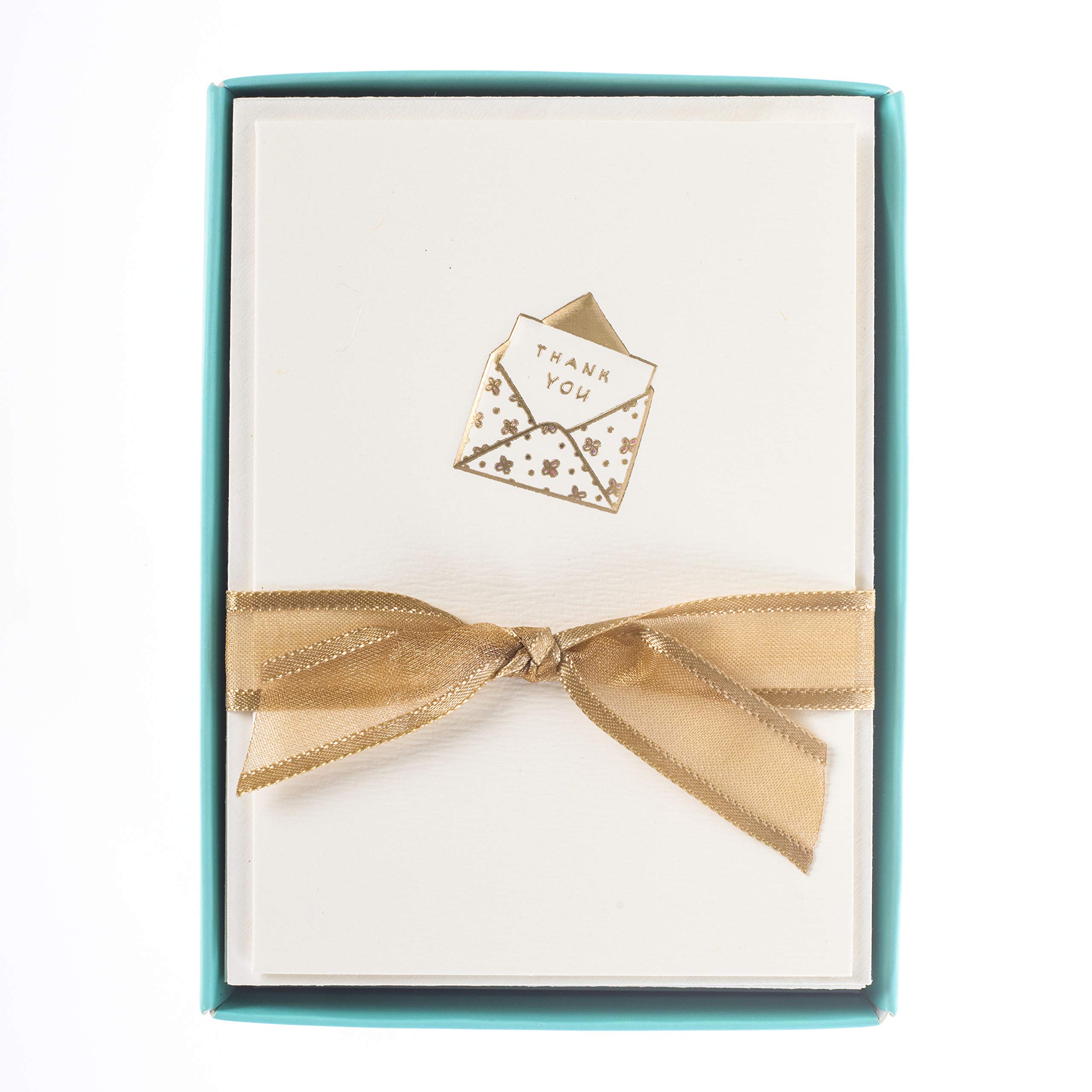 Graphique Just a Note La Petite Presse Boxed Thank You Notes - 10 Embellished Gold Foil Thank You Cards with Matching Envelopes and Storage Box, 3.25" x 4.75"