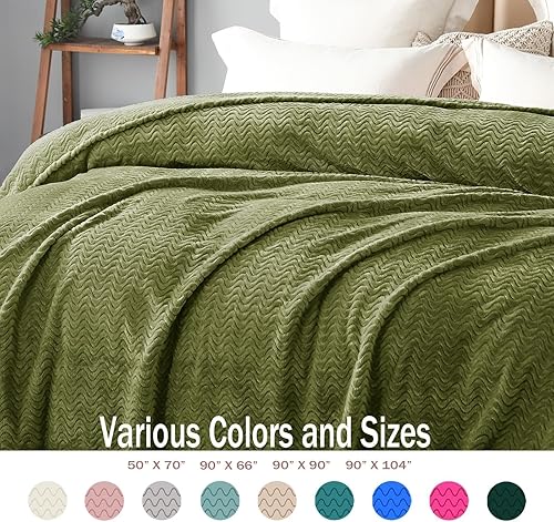 Miniatura 3 de Exclusivo Mezcla - Manta para sofá con textura ondulada decorativa, mantas de vellón ligeras y acogedoras, adecuadas para invierno, verde oliva, 50