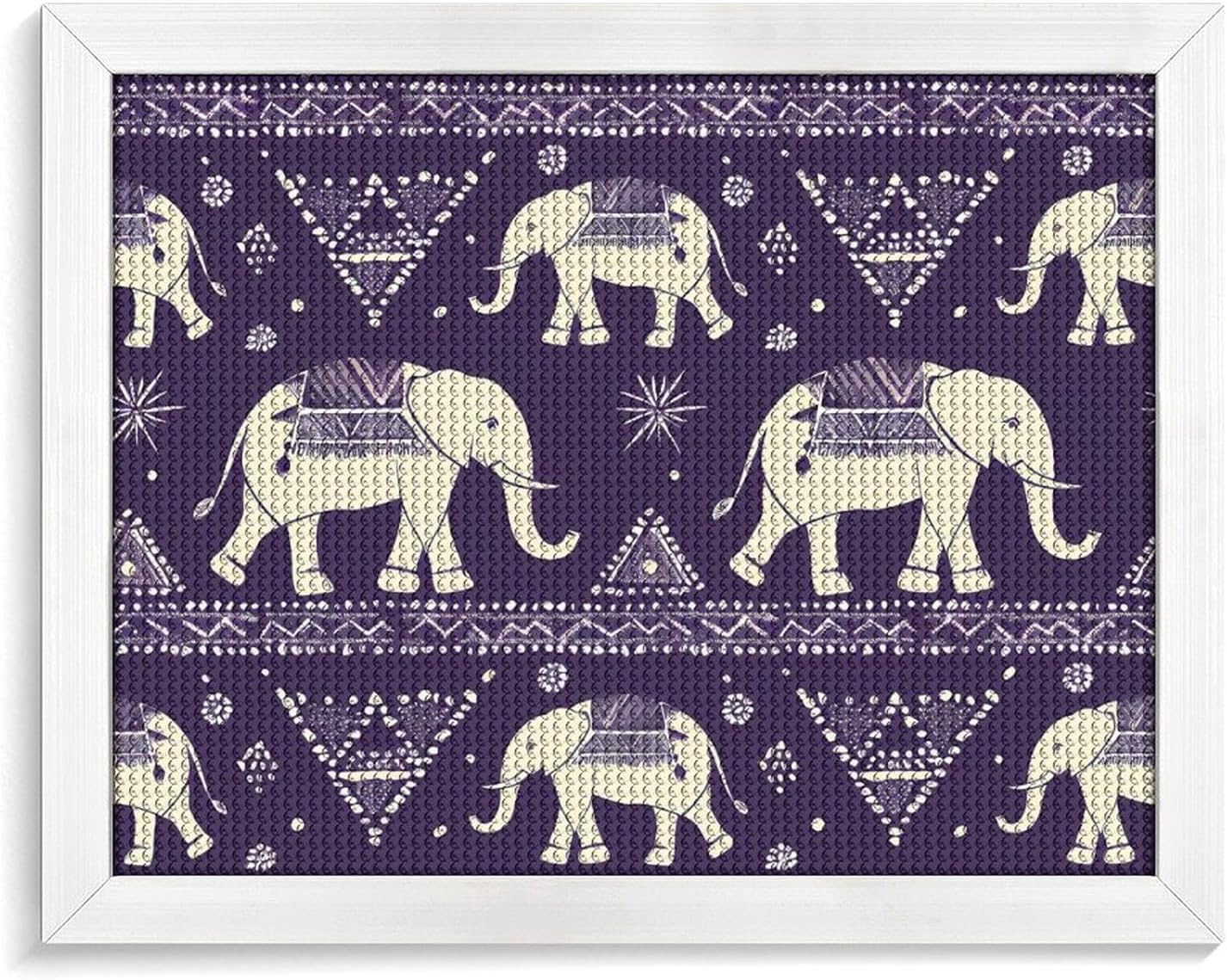 Indian Elephant with Tribal Printed Diamond 5D Painting Kit 16x20in DIY Full Drill Craft with Tools for Home Wall Decor Gift White Wood 50 * 40cm