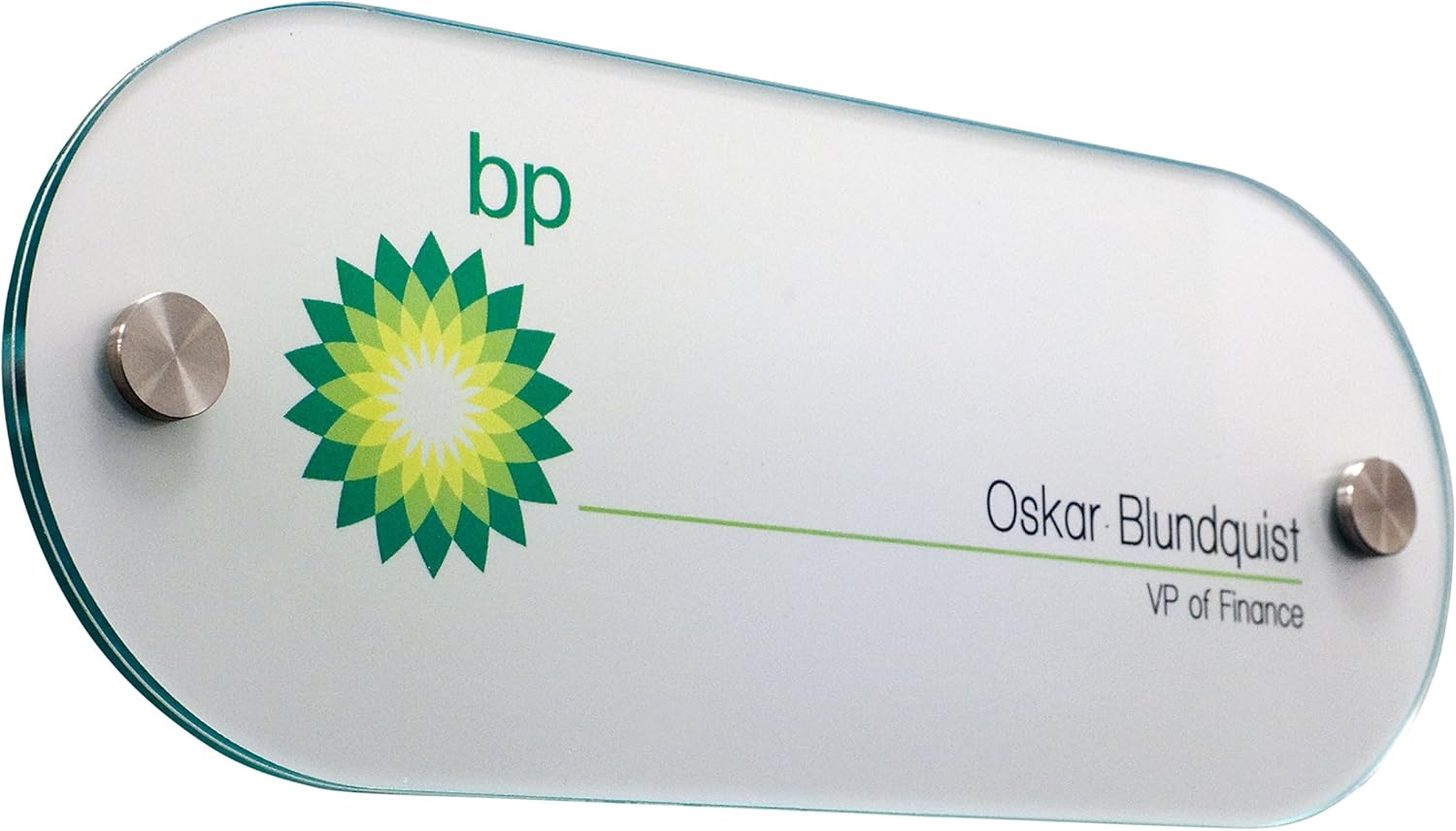 Displays2go Rounded Office Wall Sign, 10 x 4 Oval, Green Edge with Standoffs, Clear Acrylic (DSIGN104OV)