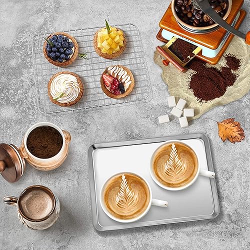 Miniatura 6 de P&P CHEF - Juego de bandejas para horno tostador y estante de 9 pulgadas, mini tostador de acero inoxidable y estantes para hornear para galletas de