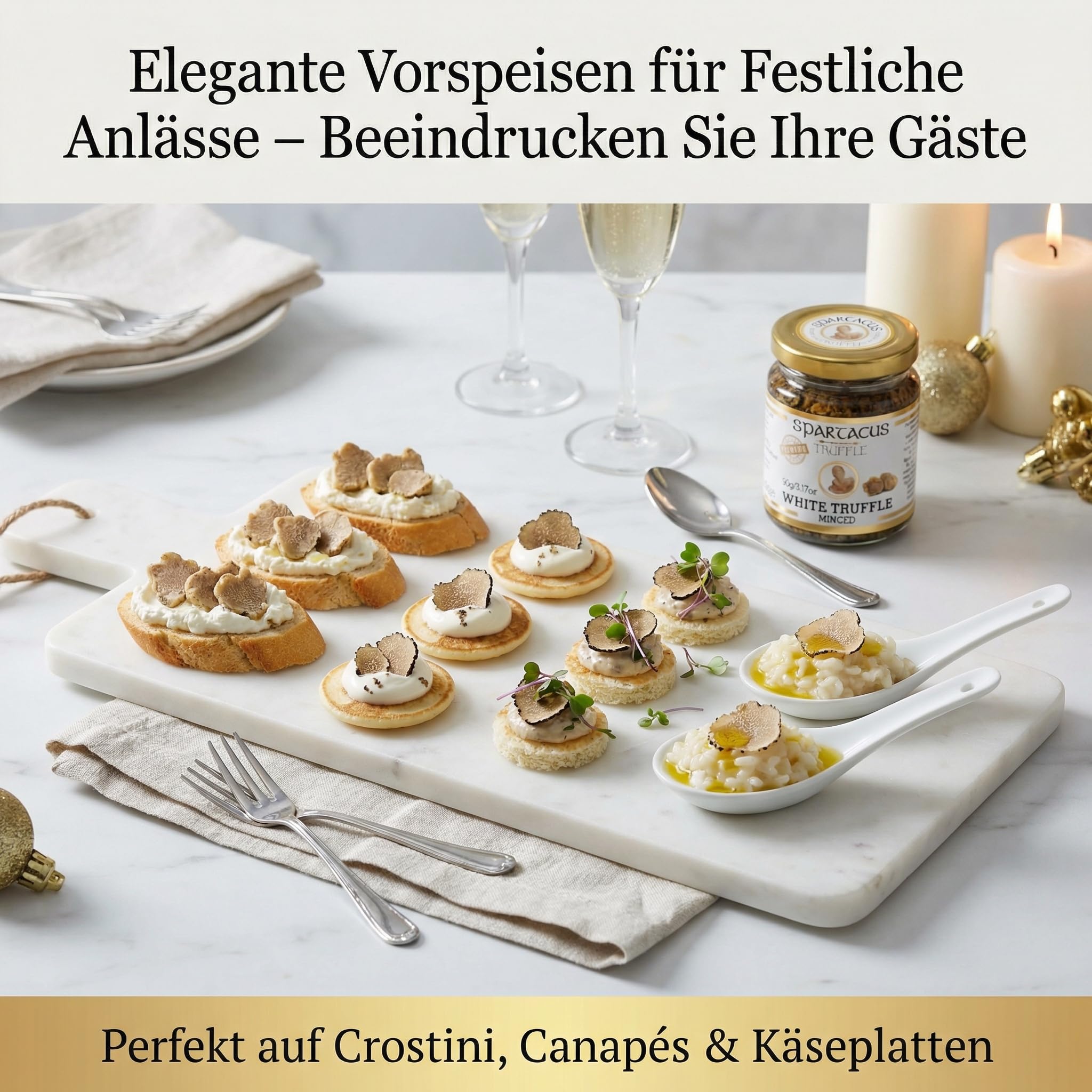 Spartacus Weißer Trüffel Gehackt, 90g | Tuber Aestivum Trüffelstücke, Natives Olivenöl Extra, Tartufo Bianco Gourmet aus Europa, Ohne Zusätze
