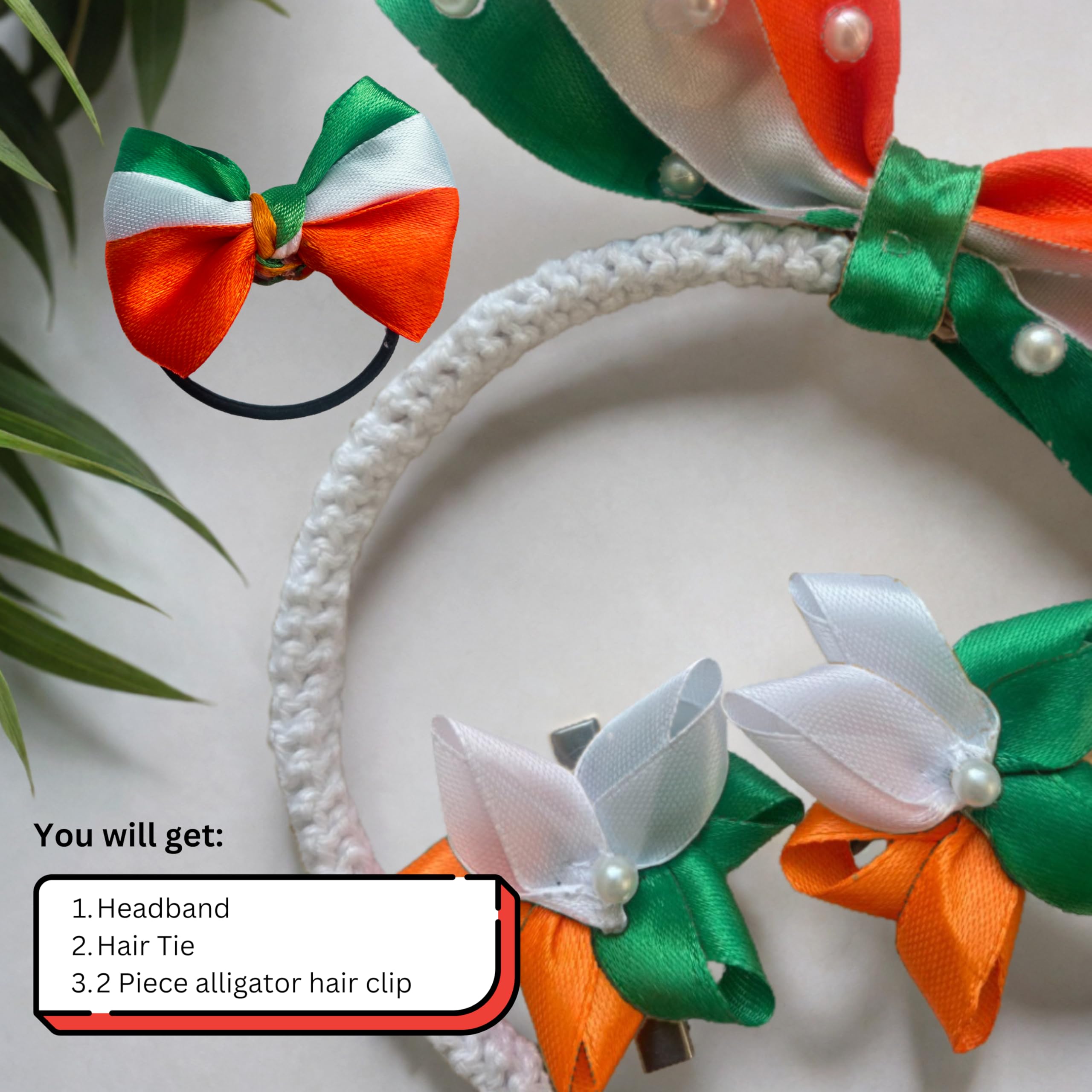 SNOWYS SHOP Indian Republic Day Independence Day 3-Piece Hair Accessories Set for Kids Girls & Women – Stylish Headband, Hair Clips, Hair Ties/Rubber Bands for Kids, Teens & Girls - Image 7 thumbnail