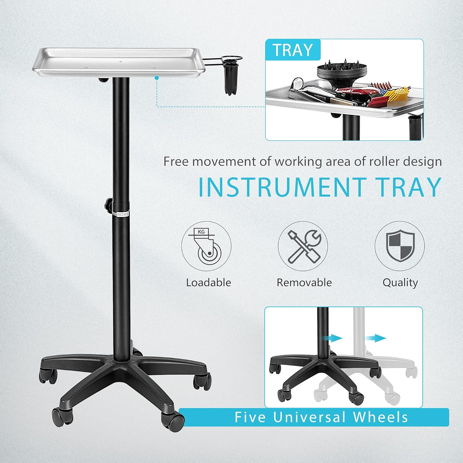 VIVOHOME Rolling Aluminum Medical Salon Instrument Tray Station Mobile Spa Hair Color Service Cart with Accessory Caddy : Beauty & Personal Care