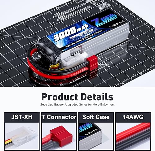 Miniatura 3 de Zeee 3S Lipo Batería 3000mAh 11.1V 50C con conector T Batería RC para avión RC Helicóptero RC Car RC Truck RC Boat UAV Drone FPV (paquete de 2)