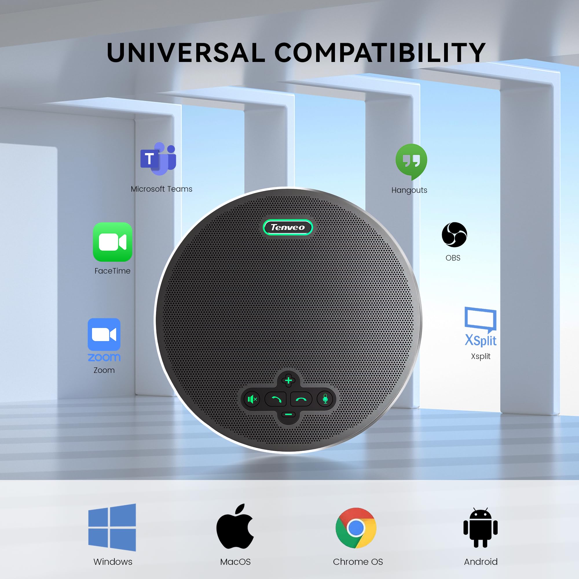 Tenveo Vivavoce per Conferenze Bluetooth Wireless con 8 Microfoni, Raggio 6m, 18H di Autonomia, Microfono Omnidirezionale 360° USB per Riunioni (15 Persone), Compatibile con Zoom/Teams/PC
