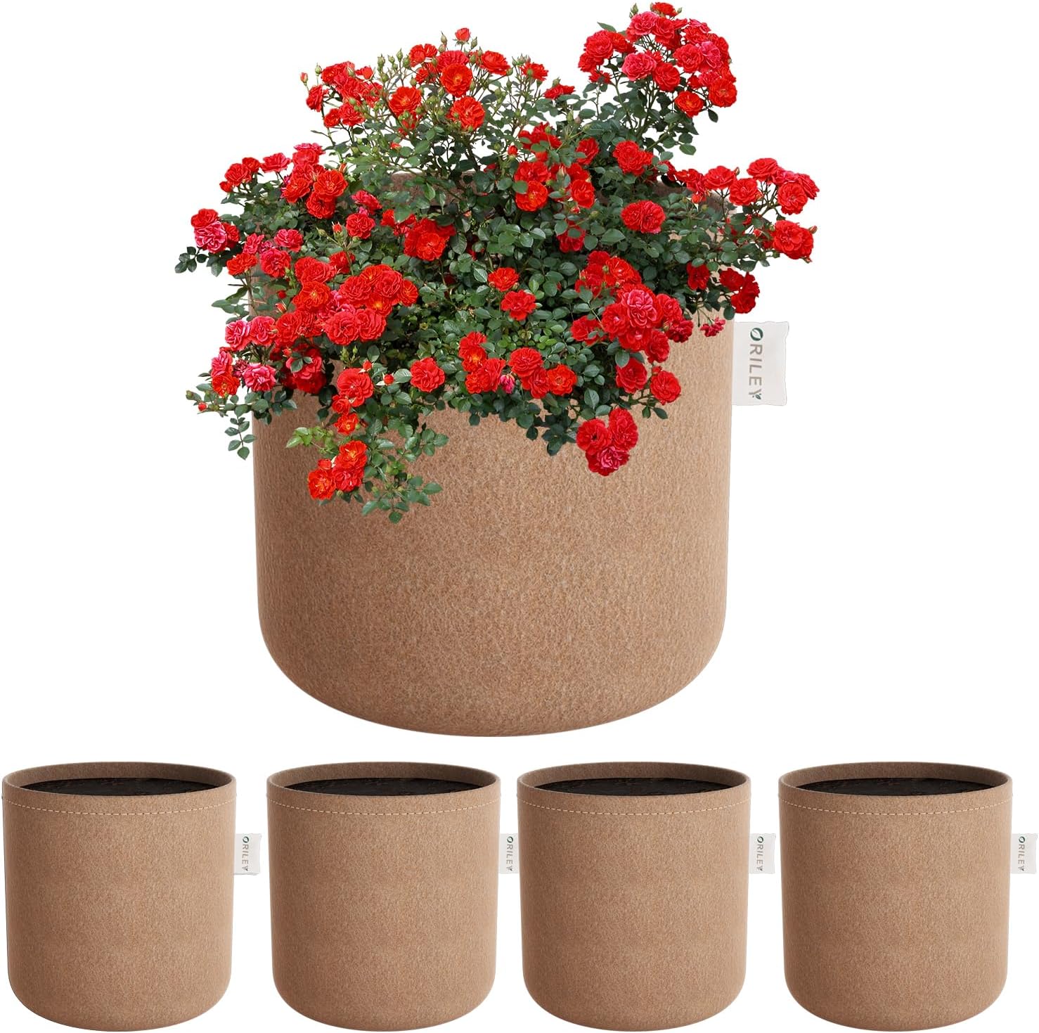 ORILEY Grow Bag Heavy Duty Geo Fabric Plant Pot Lightweight Bags Ideal for Gardening Balcony Terrace (Beige, Round, 300 GSM 6 x 6 inch Pack of 5)