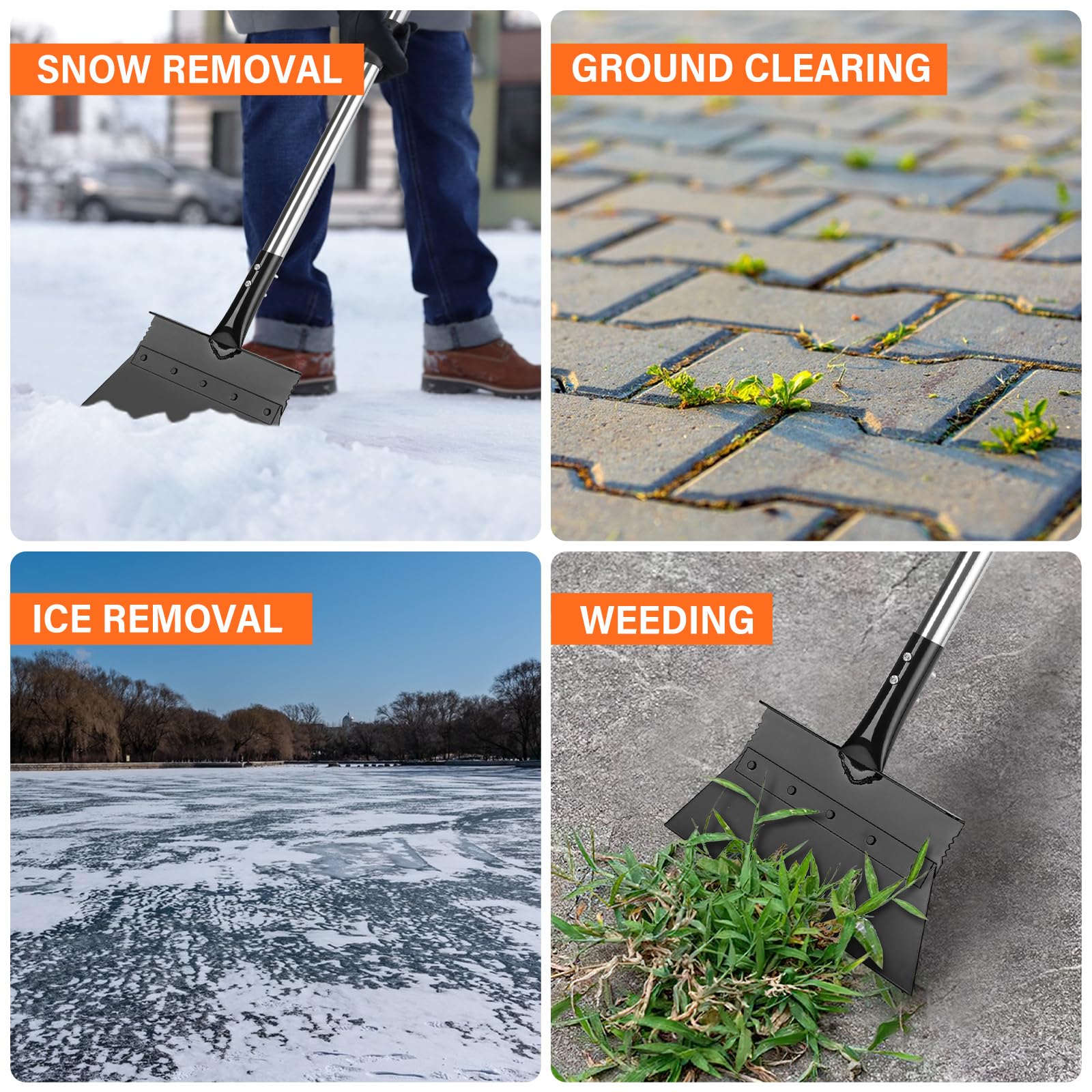Pala de nieve de 66 pulgadas, picadora de hielo y raspador para limpiar la nieve y el hielo de calzadas, pasarelas y carreteras, también adecuada para bordes de césped y deshierbe en jardines