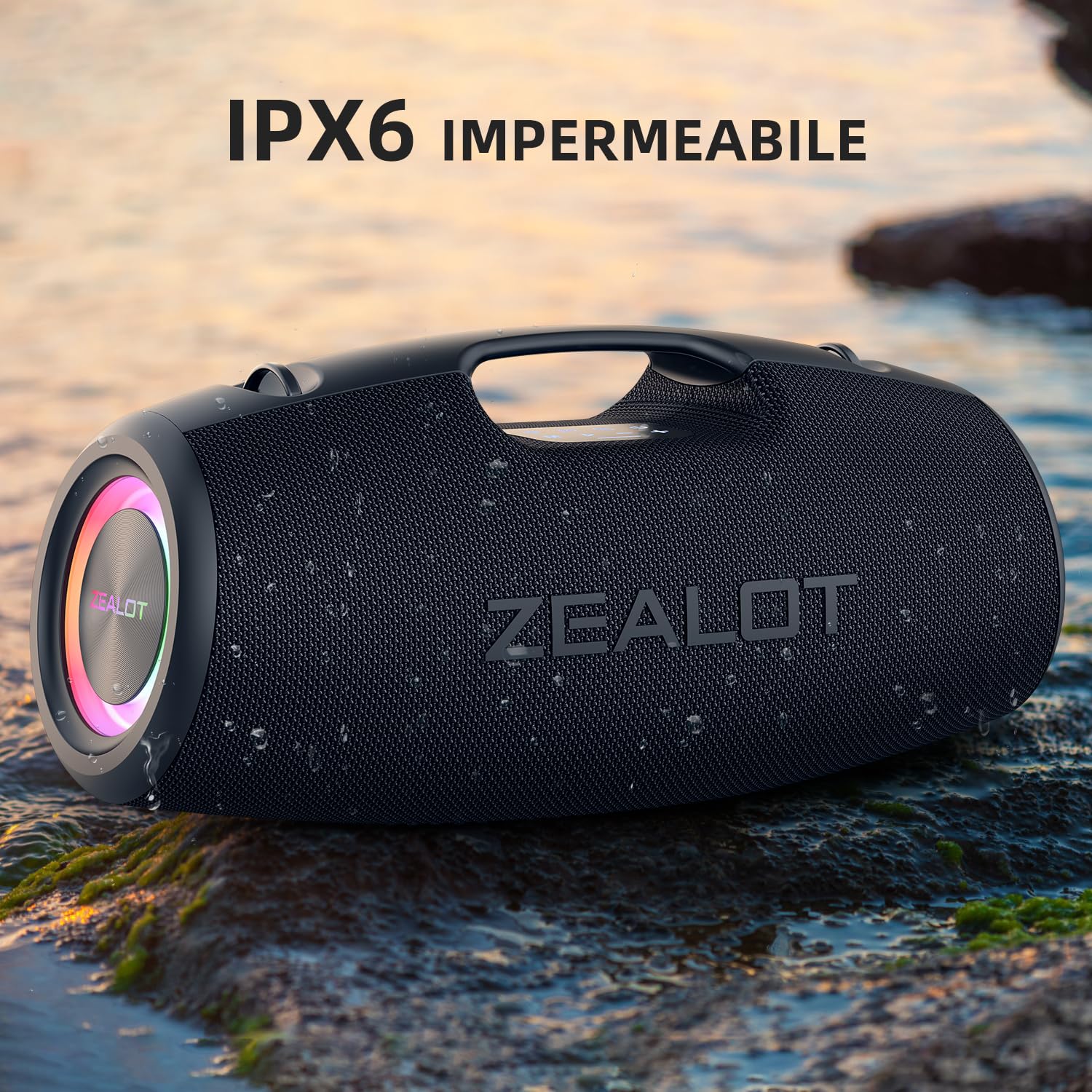 ZEALOT Cassa Bluetooth,120W Altoparlante Bluetooth con Bassi di Aumento,Impermeabile IPX6,Luce LED,Bluetooth 5.2,Esterno,Cassa Bluetooth per Campeggio,Spiaggia,Regal