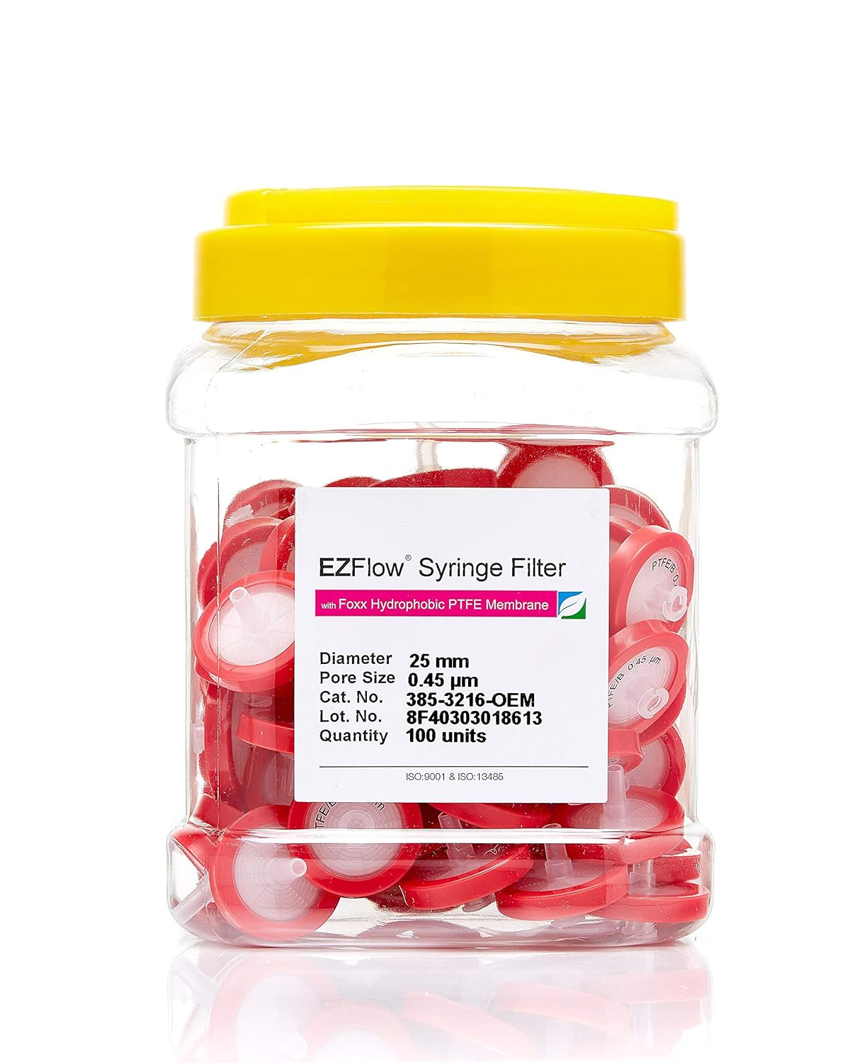 Foxx Life Sciences 385-3216-OEM Hydrophobic PTFE EZFlow Syringe Filter Sample Prep, 25 mm Diameter, .45 µm Pore Size (Pack of 100)