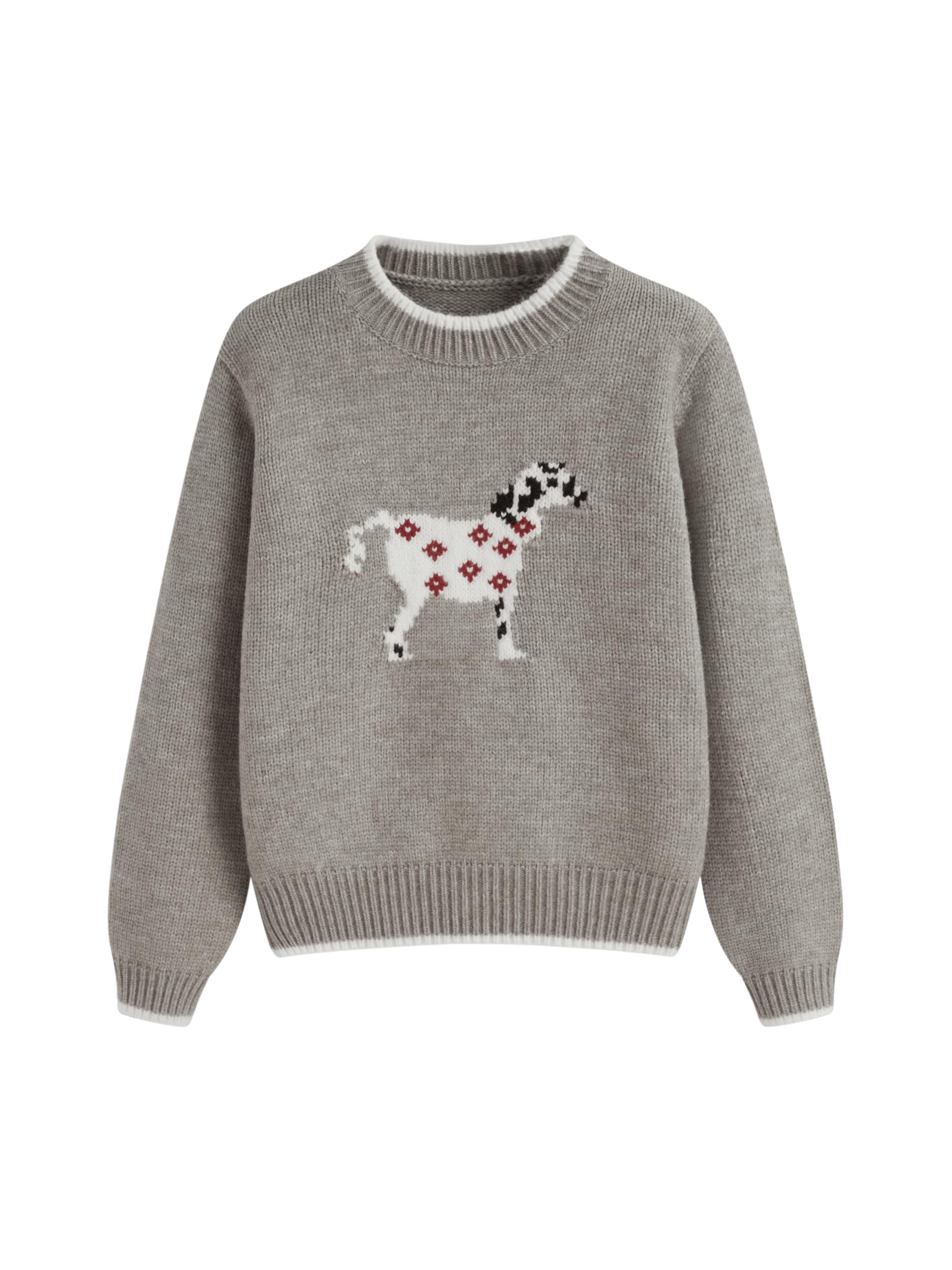 CIDER Damen-Pullover für den Herbst, langärmelig, niedlich, Bären-Grafik, Rundhalsausschnitt, weicher Strick, lässiger Cropped-Pullover