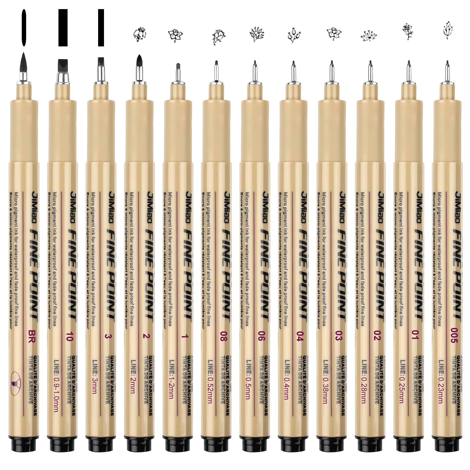 15 Stylos Feutre Pointe Fine OFFCUP - Noir - Tailles 0.2mm à 3mm - Pour Dessin, Manga, Journaling