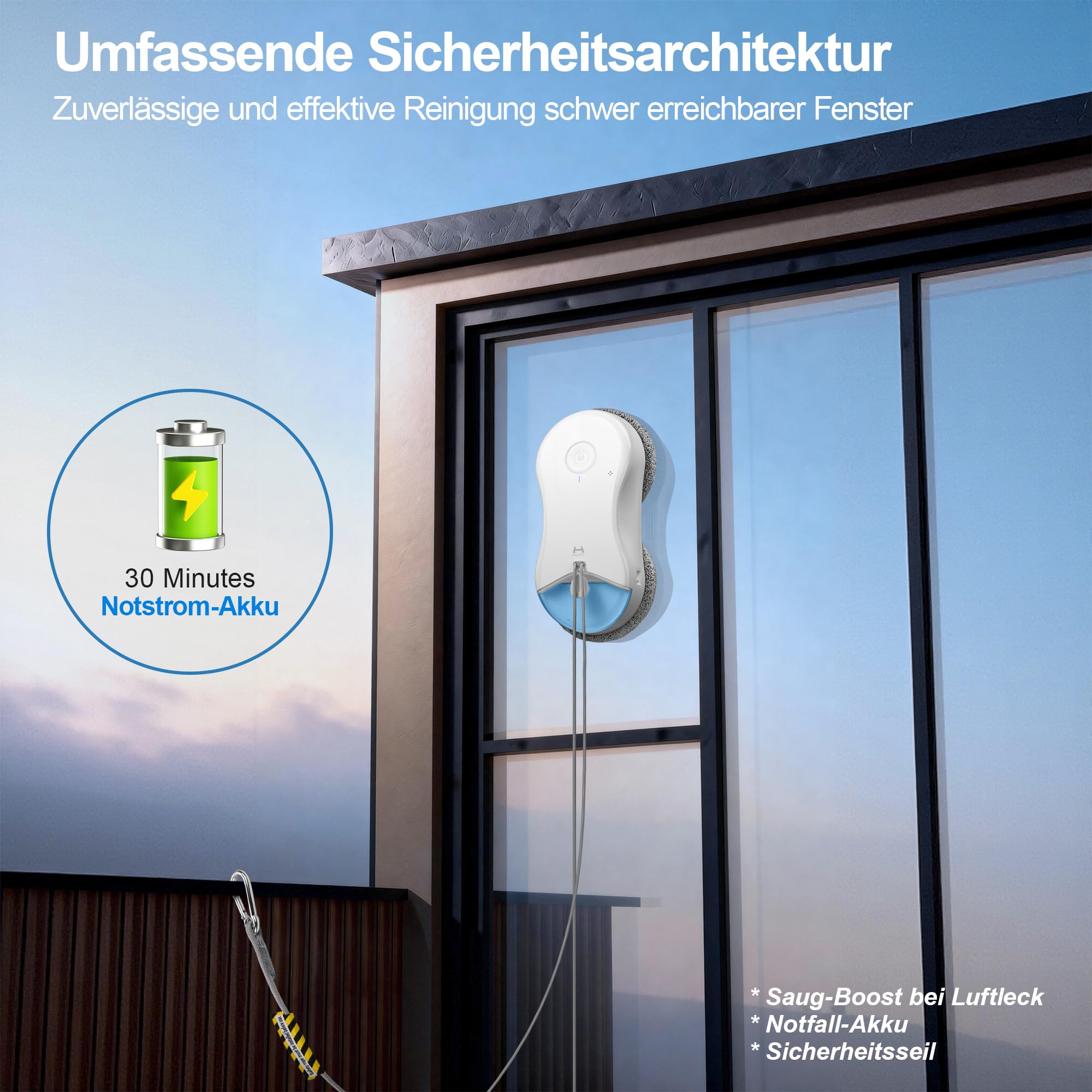 HUTT S55 Pro Fensterputzroboter mit 3D-Schwebepads, 6500Pa Saugkraft, HydroJet-Pumpspray, SLAM 4.0 Navigation, 80ml Wassertank, Mehrstufiges Sicherheitssystem