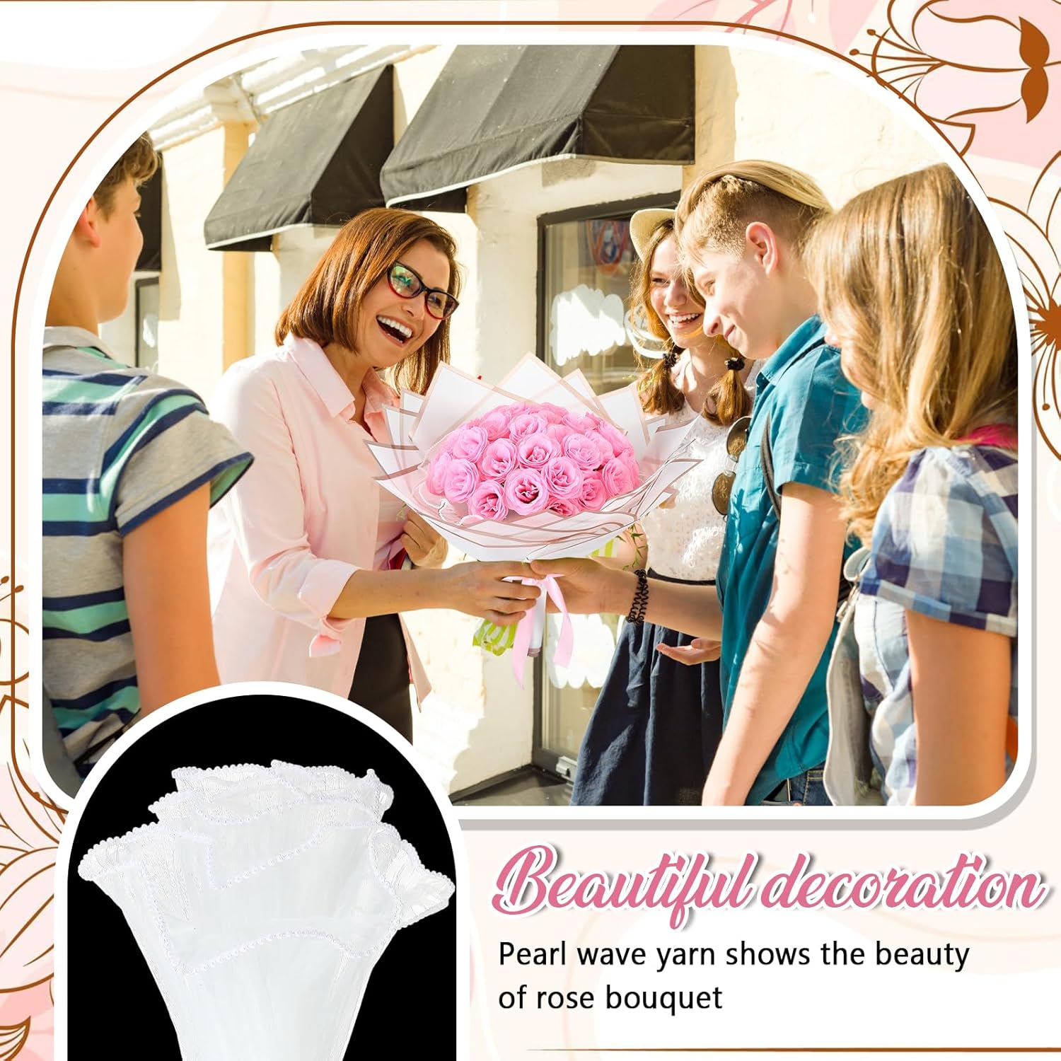 36 Pcs Valentines Glitter Roses Bouquet Gifts Artificial Rose DIY Flower Bouquet Kit Birthday Gifts Flower Wrapping Paper 3D Butterflies Crowns for Anniversary (Pink) - Image 5