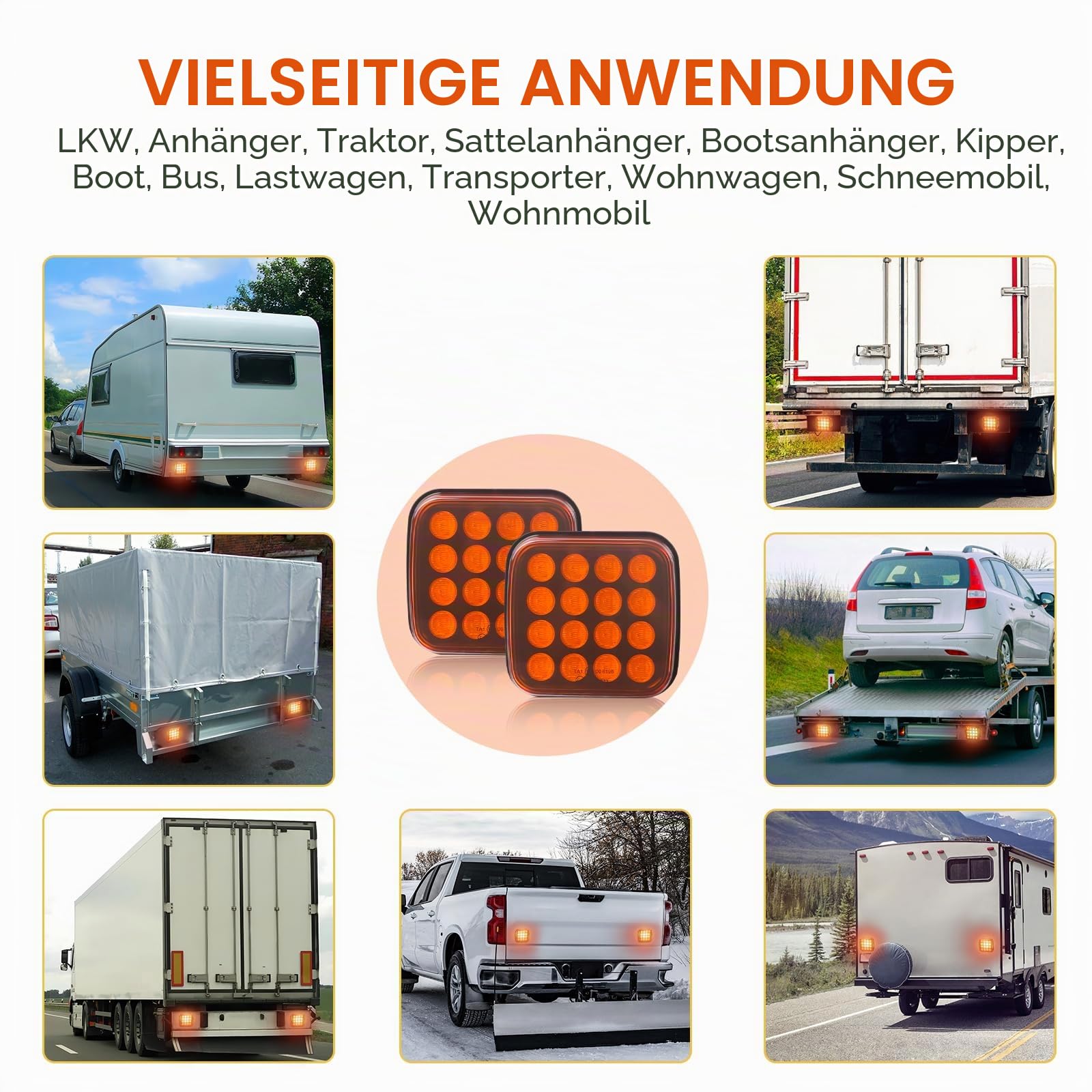 AOHEWEI Kabellose LED Warnleuchten-Set, 12V/24V 5 Modi Wiederaufladbare Magnetische Gefahrenblinkleuchten, Amber Notfall-Stroboskoplampe für LKW Traktor Bus Fahrzeuge