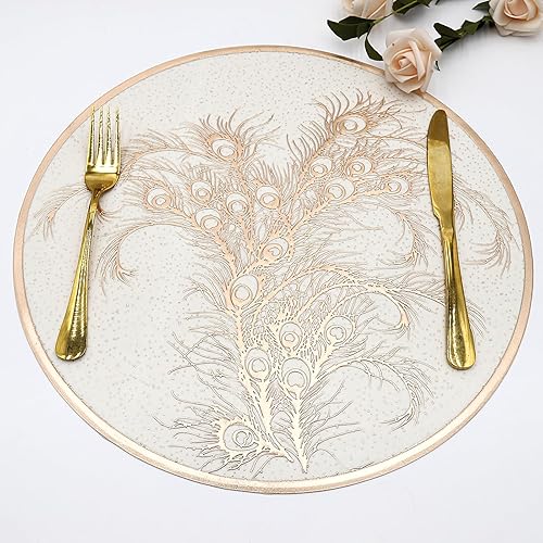 Miniatura 5 de Crisjanggo Juego de 6 manteles individuales decorativos redondos dorados, de vinilo prensado, lavables, lavables, reutilizables, para reuniones,