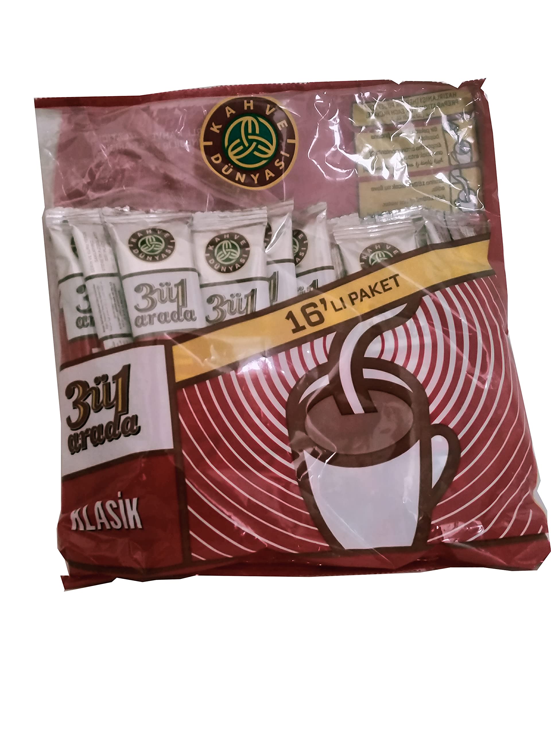 16x 3'ü 1 Arada Klasik Hazır Kahve,Instant Coffee, Sweetened Milk Powder And Coffee,Special Blended Coffee By Kahve Dünyası 288 Gr 10.1 Oz Halal ثلاثة في واحد قهوة كلاسيكية