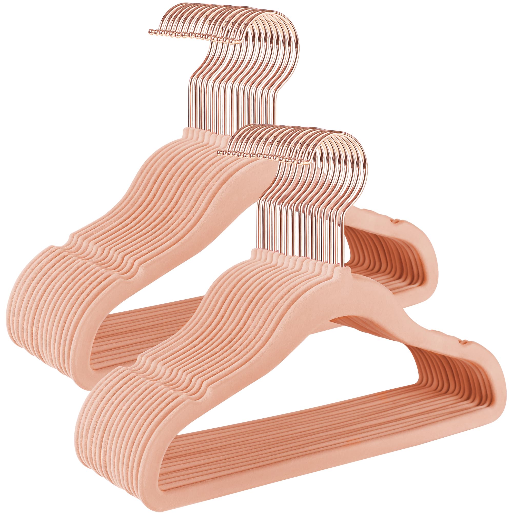 SONGMICS CRF027P30 Children's Clothes Hangers Space-Saving 360° Swivel Rose Gold Velvet Non-Slip for Nursery Wardrobe Pastel Pink
