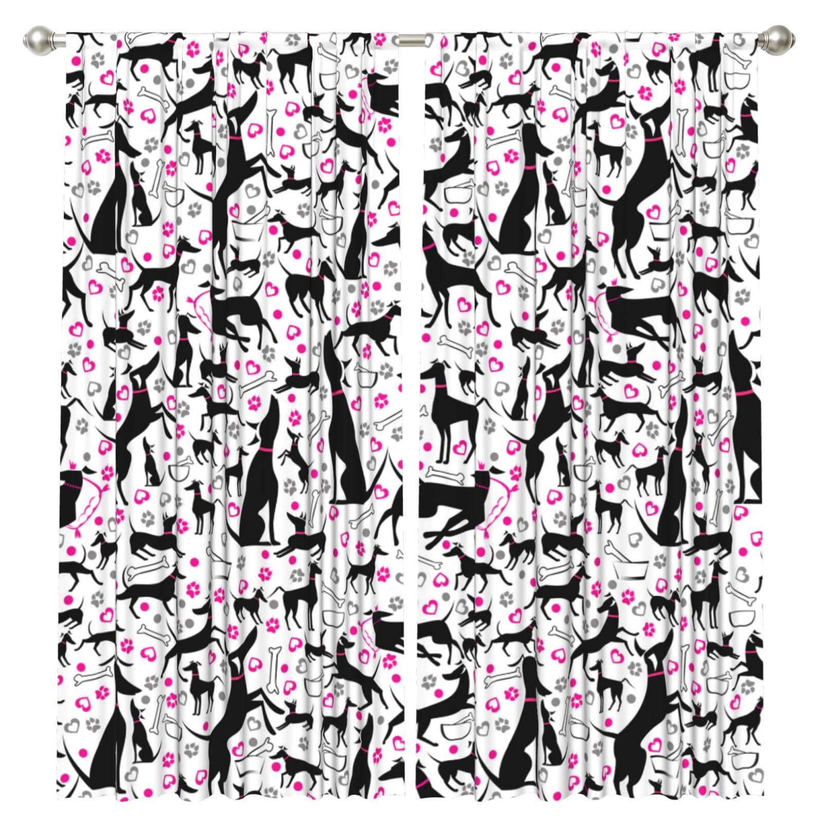 InOmak Greyhounds And Paw Heart, 2 Panels Window Curtains 52 x 84 Inch Blackout Curtains for Living Room Bedroom