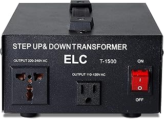 ELC T Series 1500 Watt Voltage Converter Transformer - Step Up/Down - 110v to 220v / 220v to 110v Power Converter - Circuit Breaker Protection, CE Certified [3-Years Warranty]