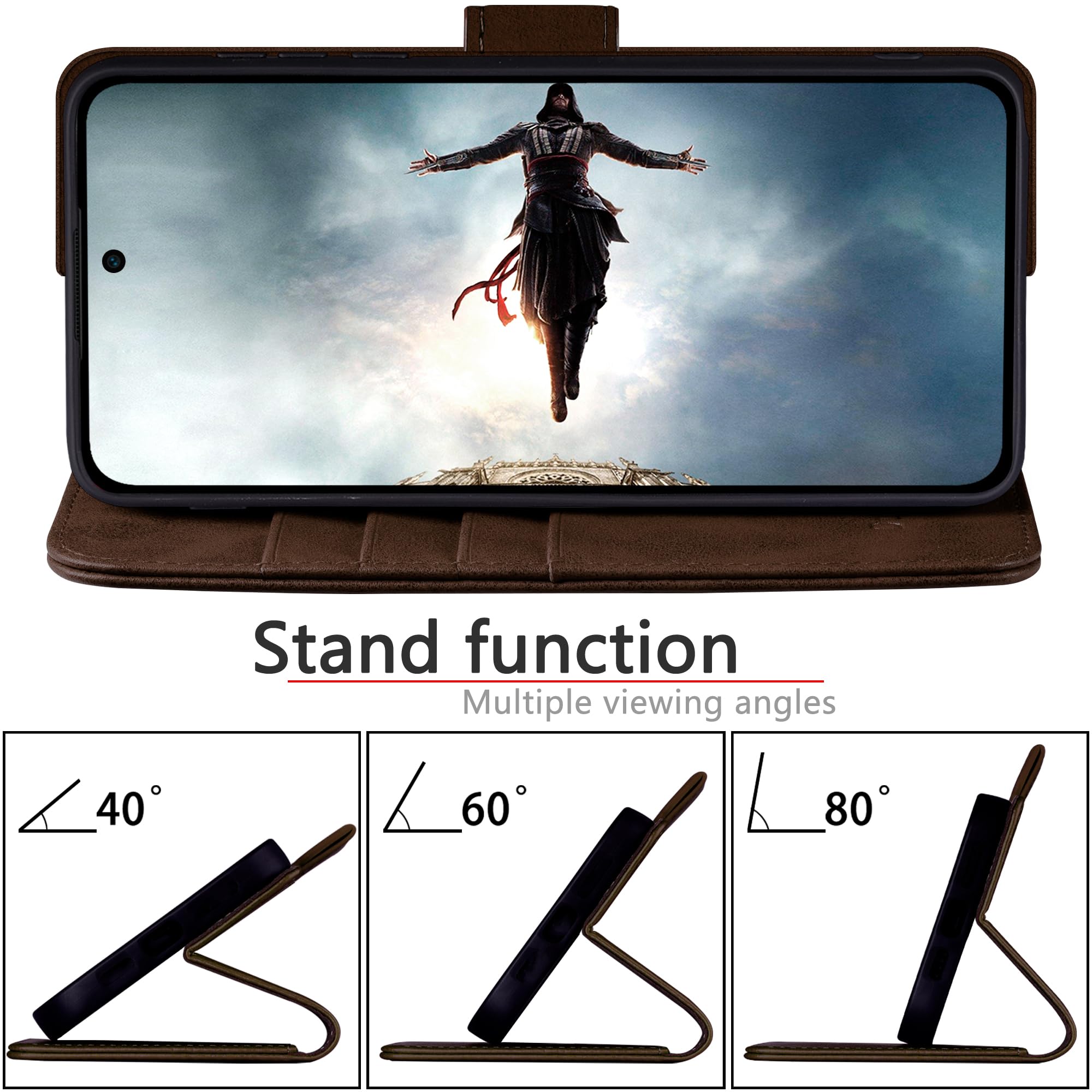 DuckSky Funda tipo cartera de piel auténtica compatible con Samsung Galaxy S25 Ultra, bloqueo RFID, 4 soportes para tarjetas de crédito, piel auténtica, funda tipo libro para mujeres y hombres, funda