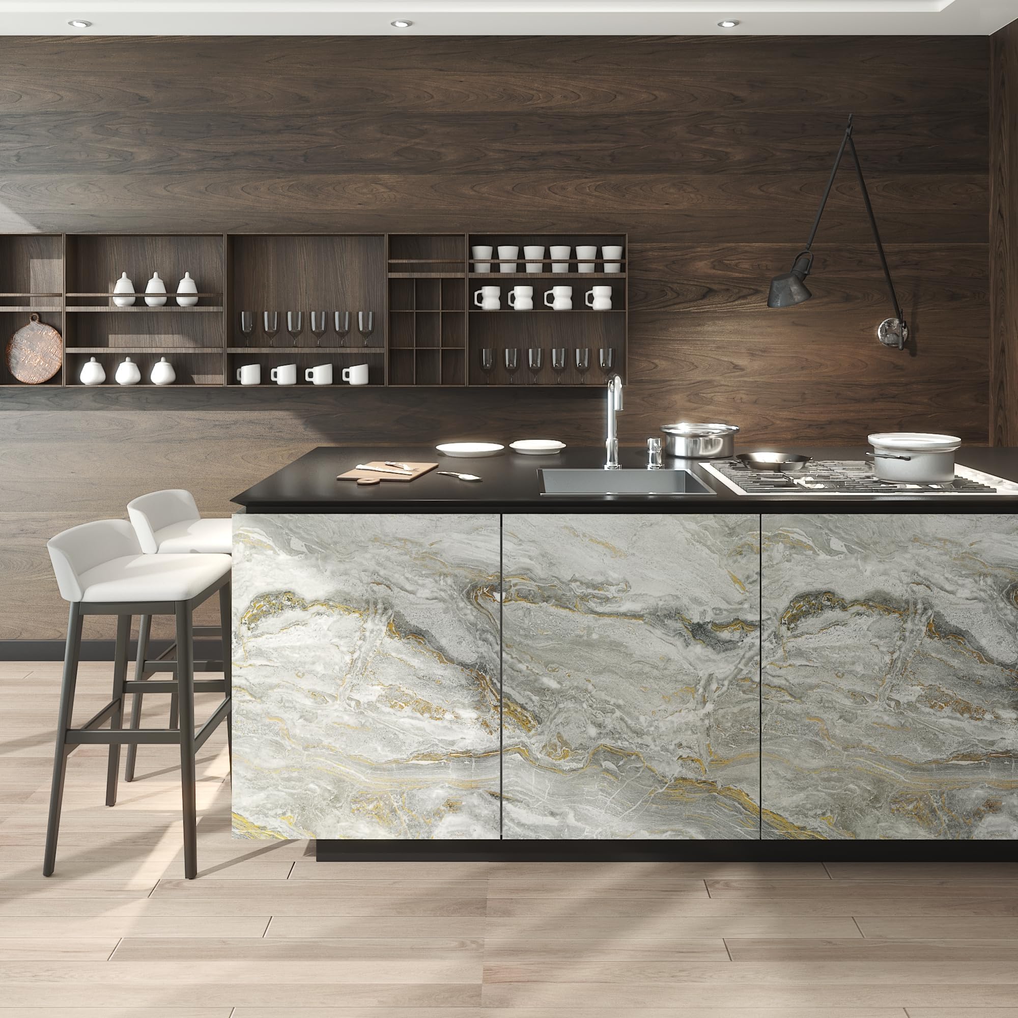 LaCheery 90cm x 400cm Vinilo Adhesivo Muebles Encimera Marmol Papel Adhesivo para Muebles Gris Oscuro Dorado Impermeable Papel Pintado Autoadhesivo Marmol Moderno para Cocina Encimera Mesas Puertas