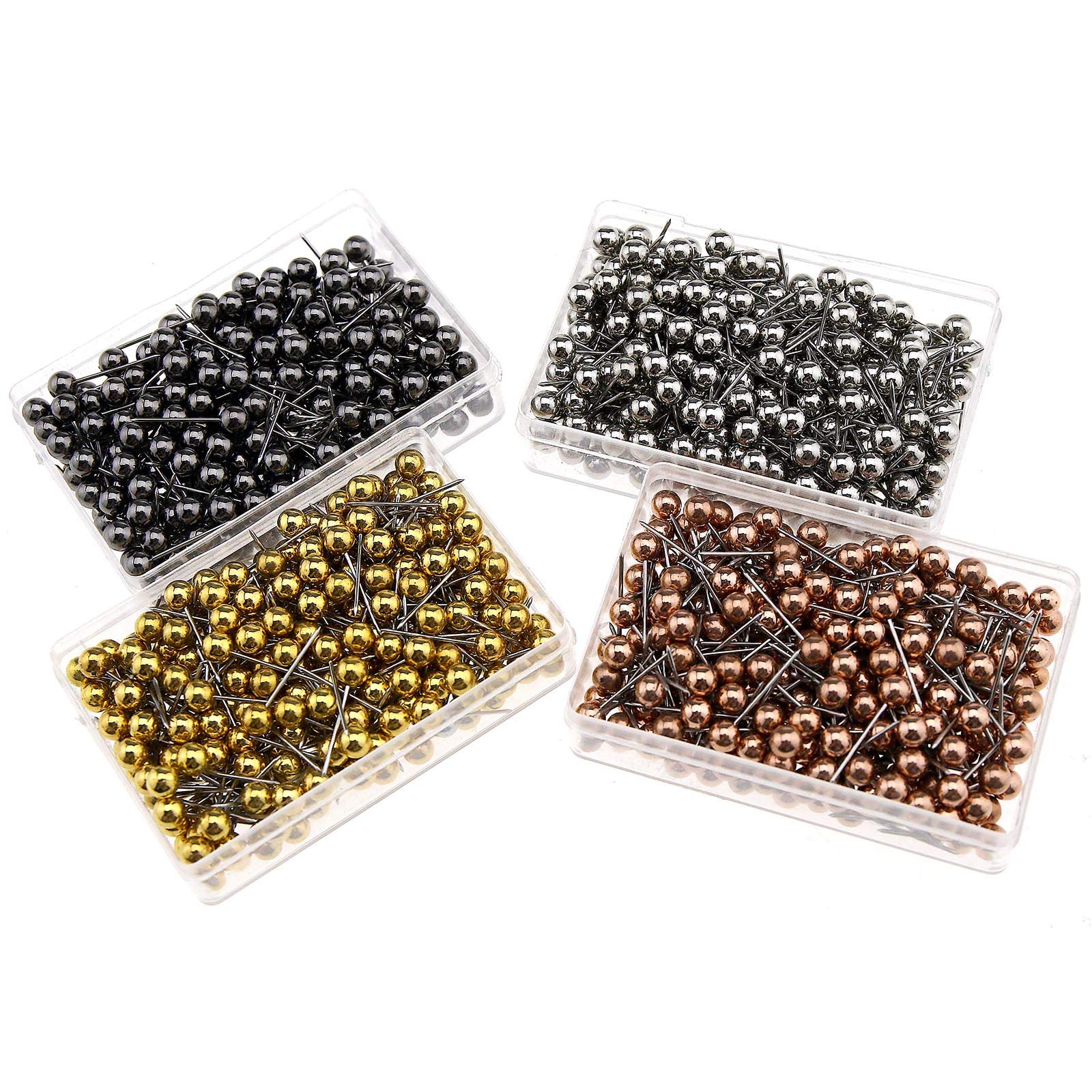 Create idea 1000pcs Map Tacks DIY Craft Pins Thumbtack with Platic Bead Head Black/Silvery/Golden/Rose Gold Assortment Box