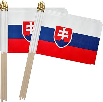 TSMD Slovakia Slovak Stick Flag Slovakian Small Mini Hand Held Flags,5x8 Inch,12 Pack